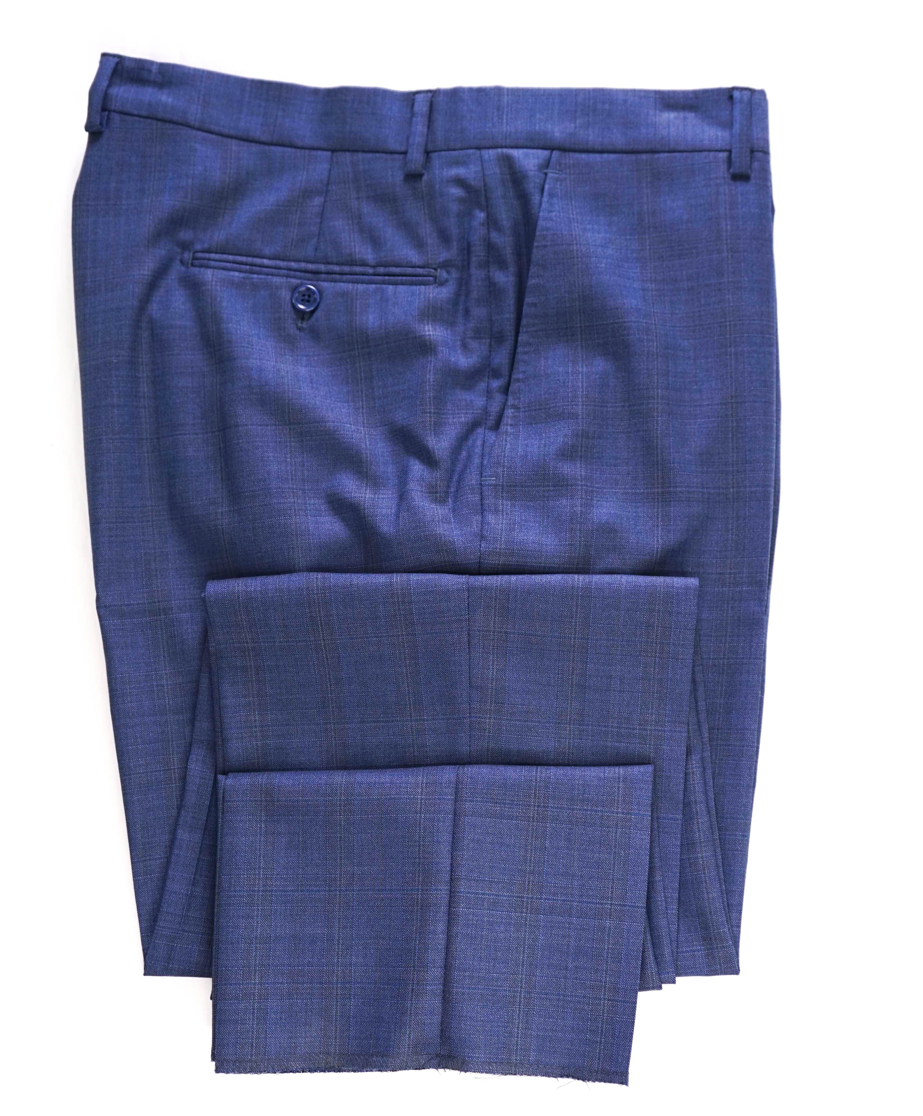 SAKS FIFTH AVE - Blue Check "Modern" Wool MADE IN ITALY Flat Front Dress Pants - 40W