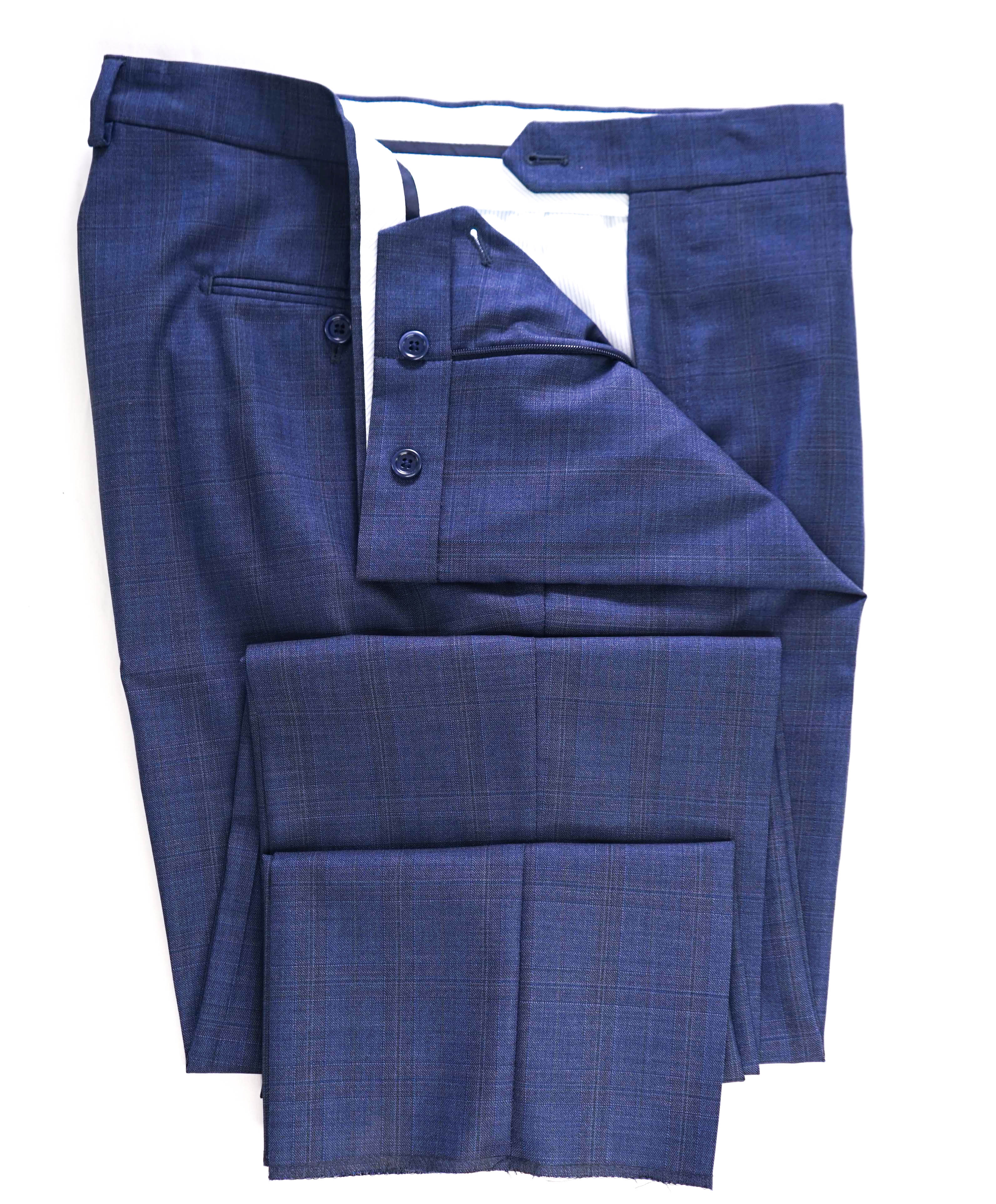 SAKS FIFTH AVE - Blue Check "Modern" Wool MADE IN ITALY Flat Front Dress Pants - 40W