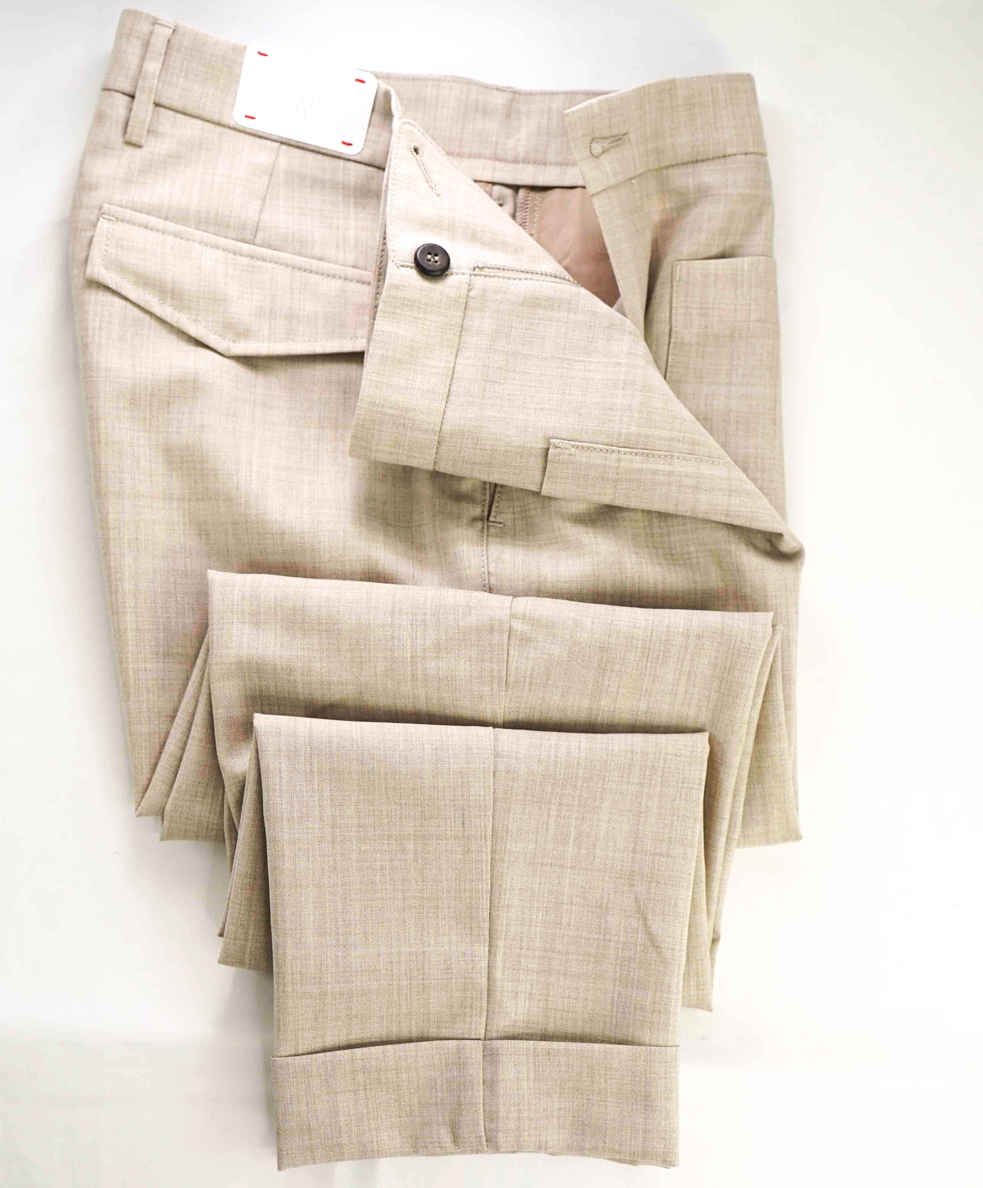 $795 ELEVENTY - WOOL Neutral Cuffed Patch Pocket Flat Front Dress Pants- 33W