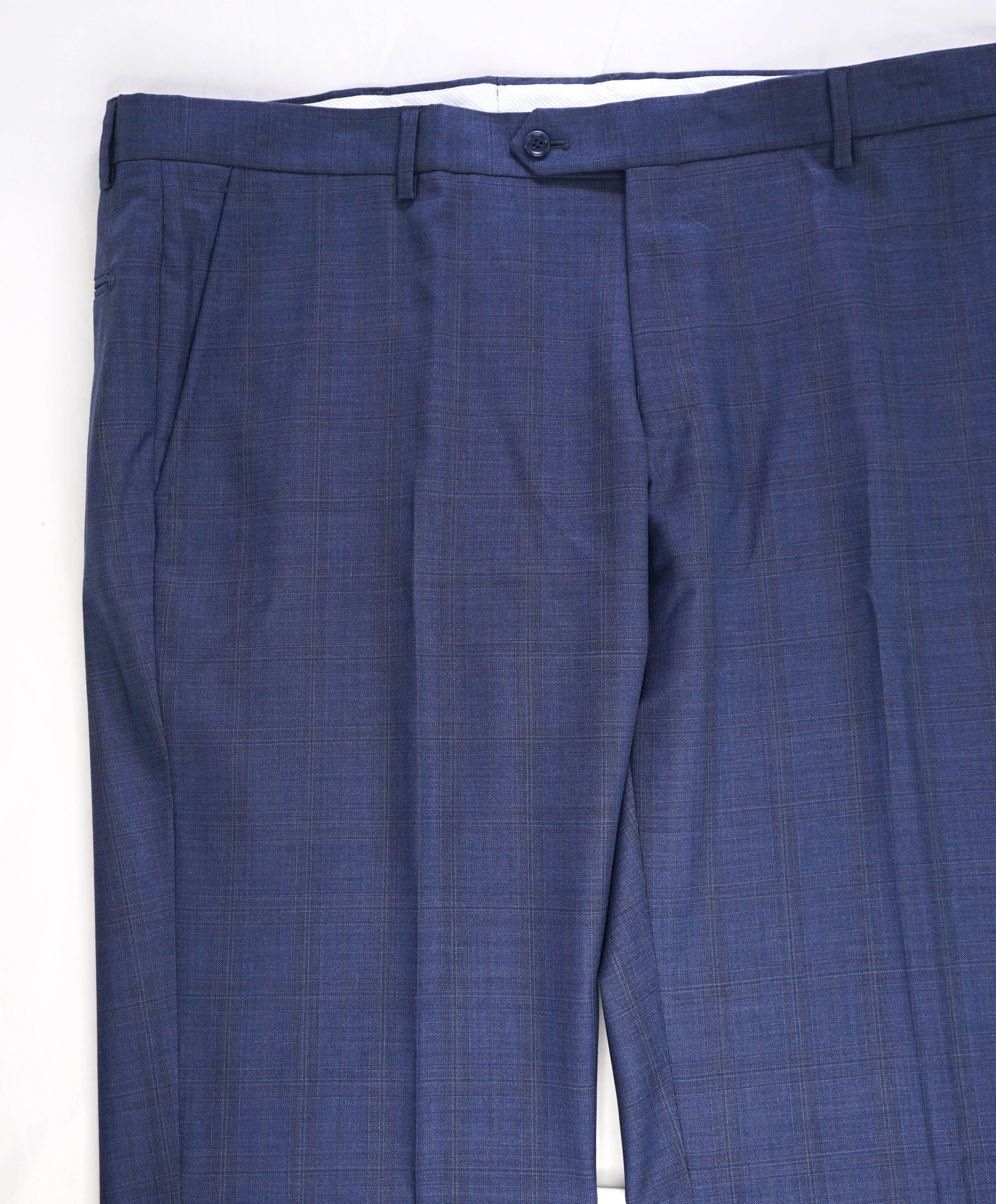 SAKS FIFTH AVE - Blue Check "Modern" Wool MADE IN ITALY Flat Front Dress Pants - 40W