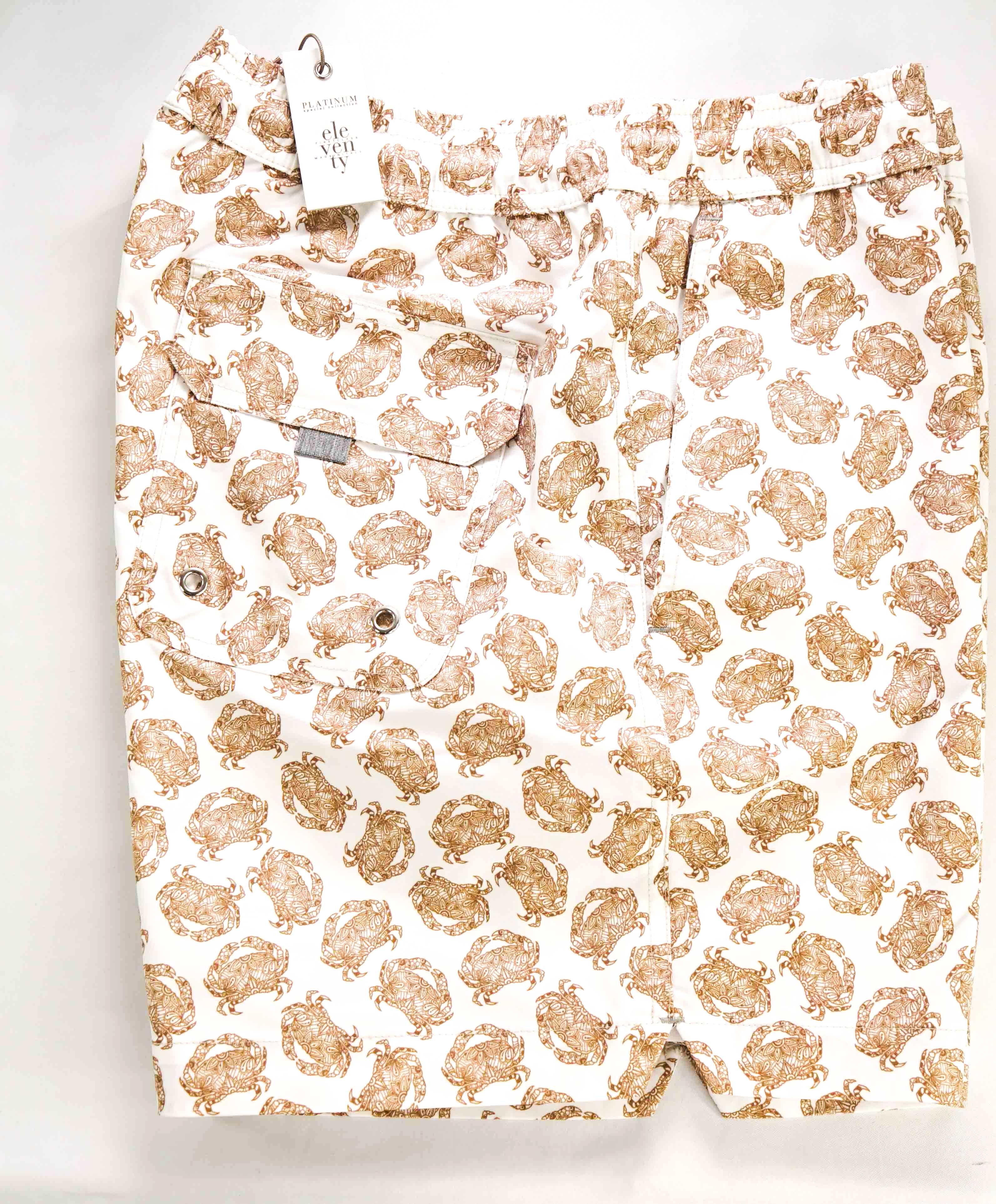 $345 ELEVENTY - Crab Pattern Draw String Swim Shorts  - M