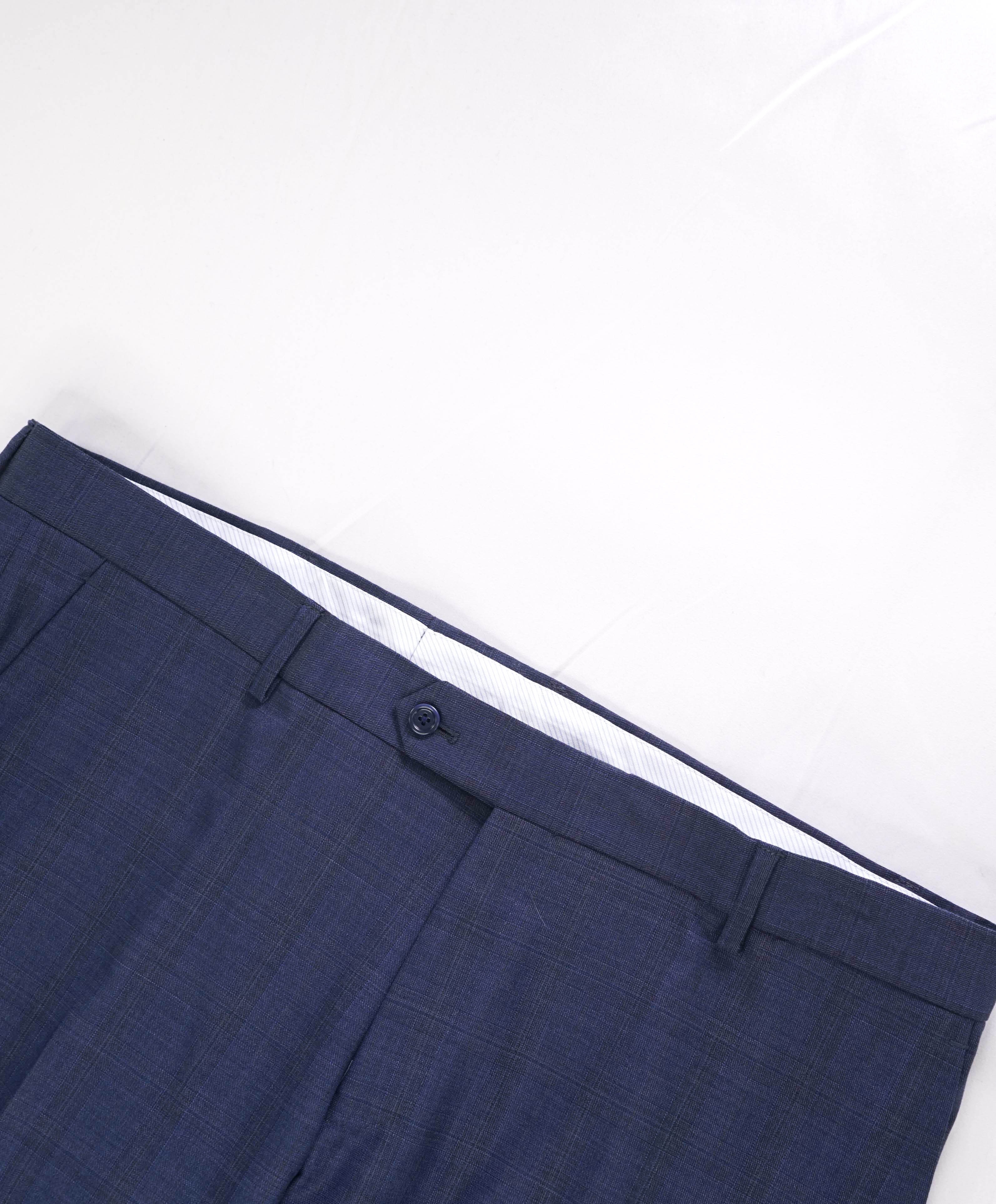 SAKS FIFTH AVE - Blue Check "Modern" Wool MADE IN ITALY Flat Front Dress Pants - 40W