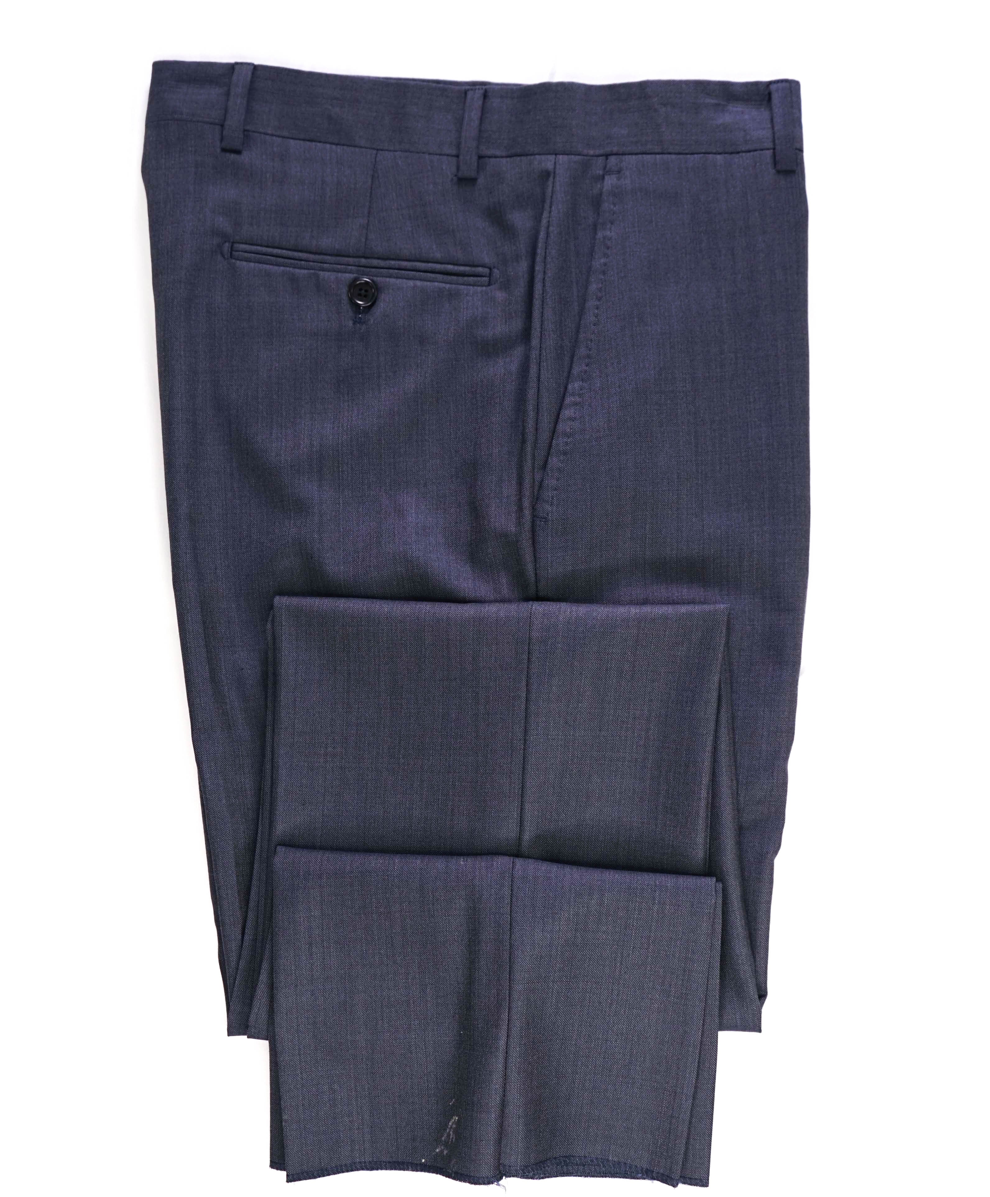 SAKS FIFTH AVE - Steel Blue Wool 'SLIM' MADE IN ITALY Flat Front Dress Pants - 32W