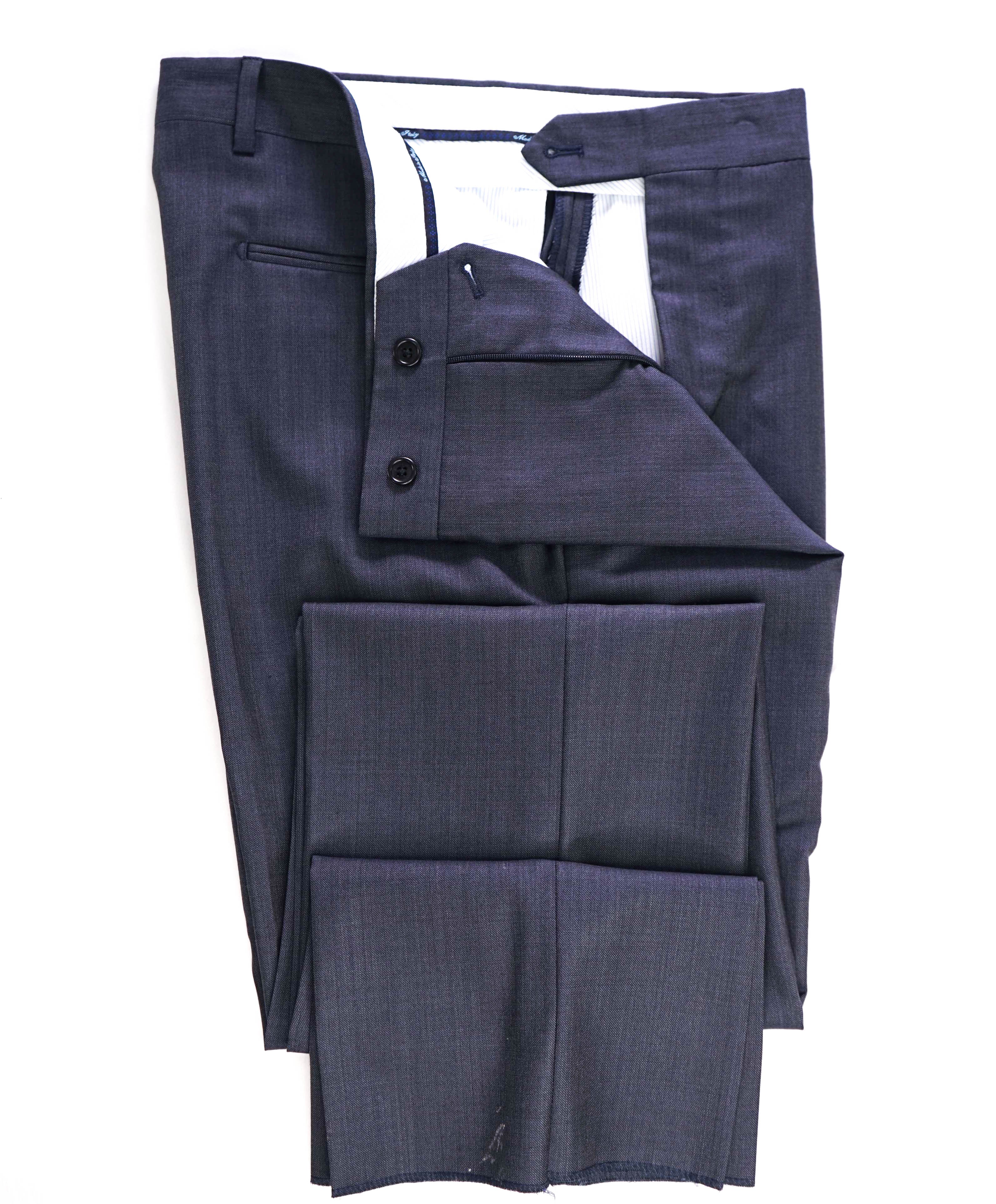 SAKS FIFTH AVE - Steel Blue Wool 'SLIM' MADE IN ITALY Flat Front Dress Pants - 32W