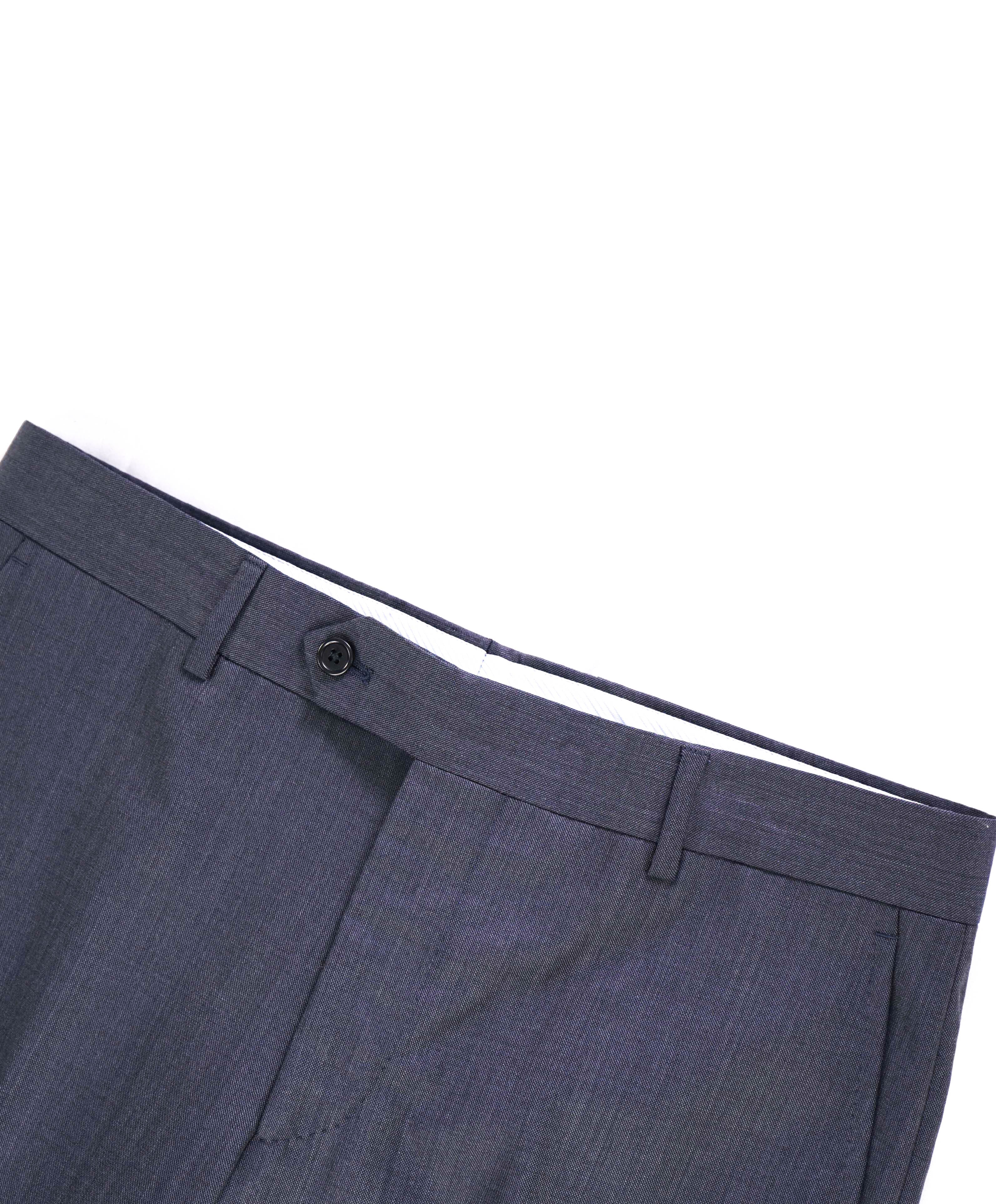 SAKS FIFTH AVE - Steel Blue Wool 'SLIM' MADE IN ITALY Flat Front Dress Pants - 32W