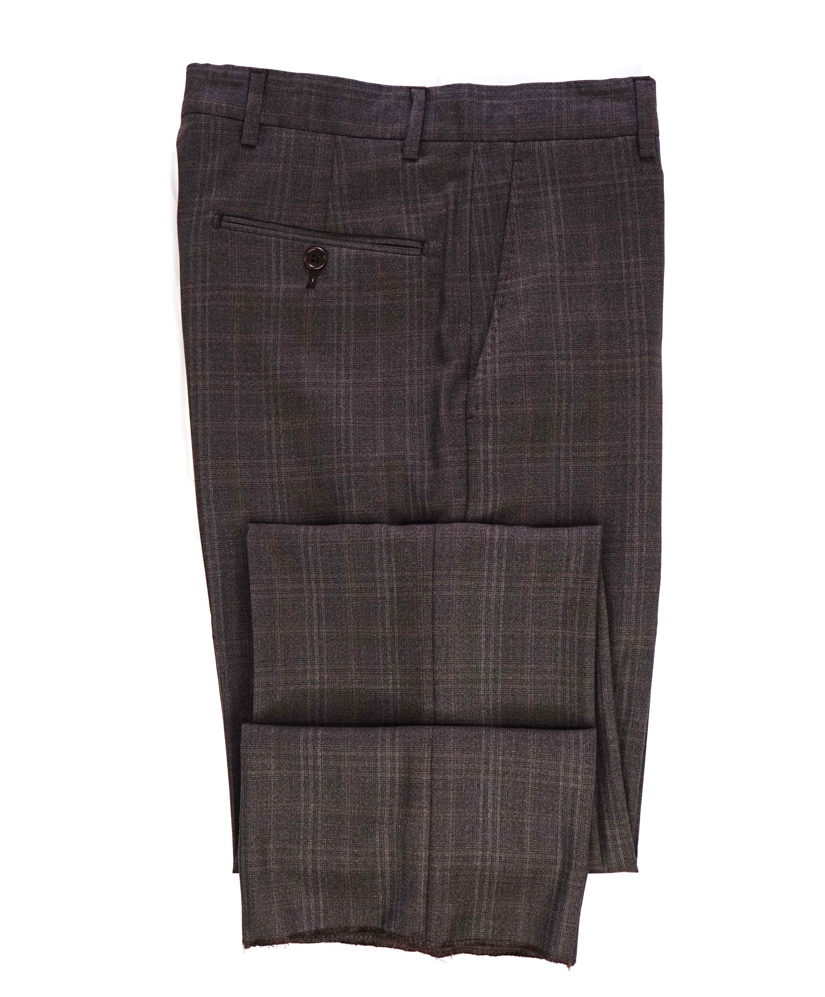 SAKS FIFTH AVE - Brown Check Wool 'SLIM' MADE IN ITALY Flat Front Dress Pants - 30W