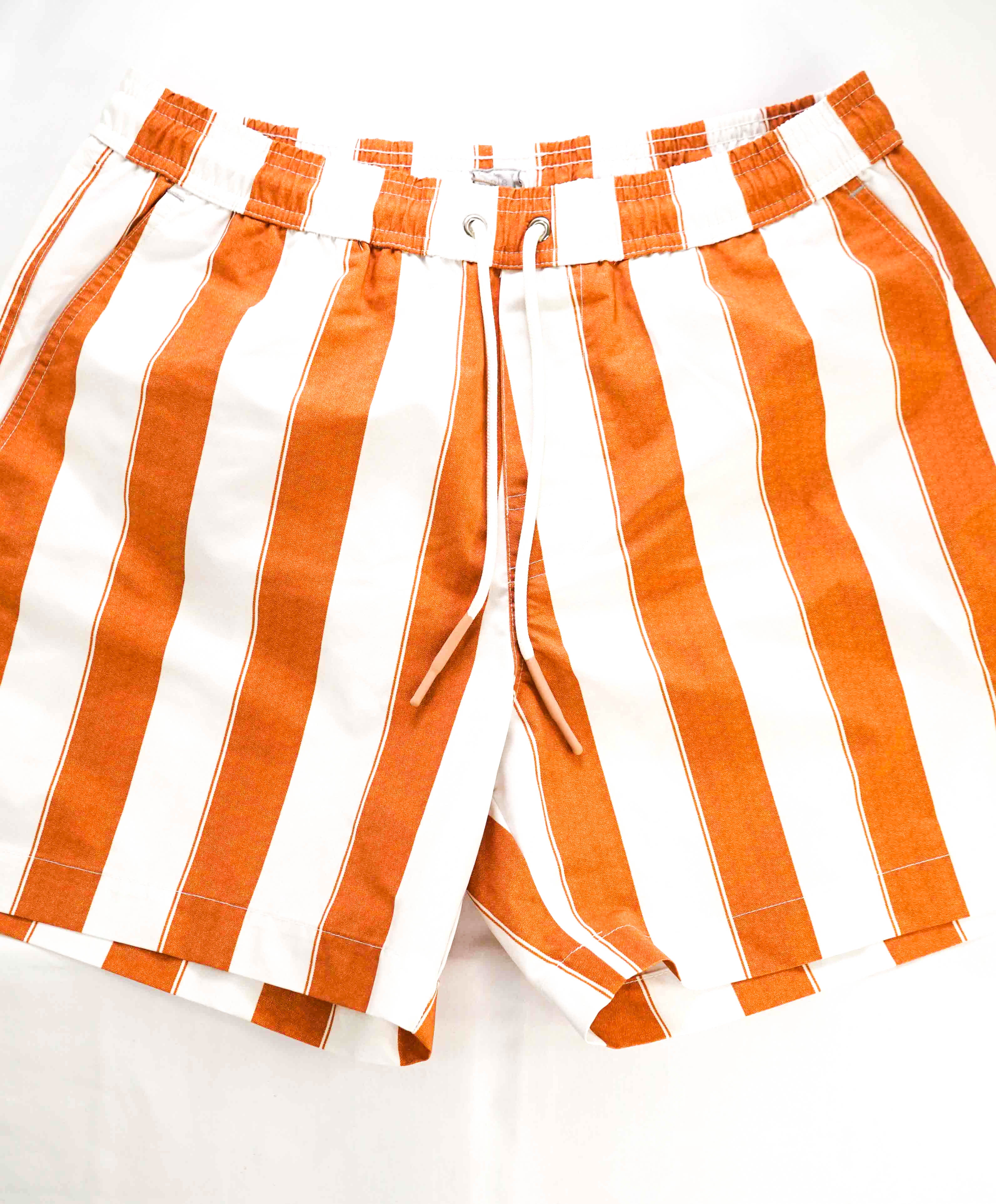 $345 ELEVENTY - Red/Orange BroadStripe Pattern Draw String Swim Shorts  - M