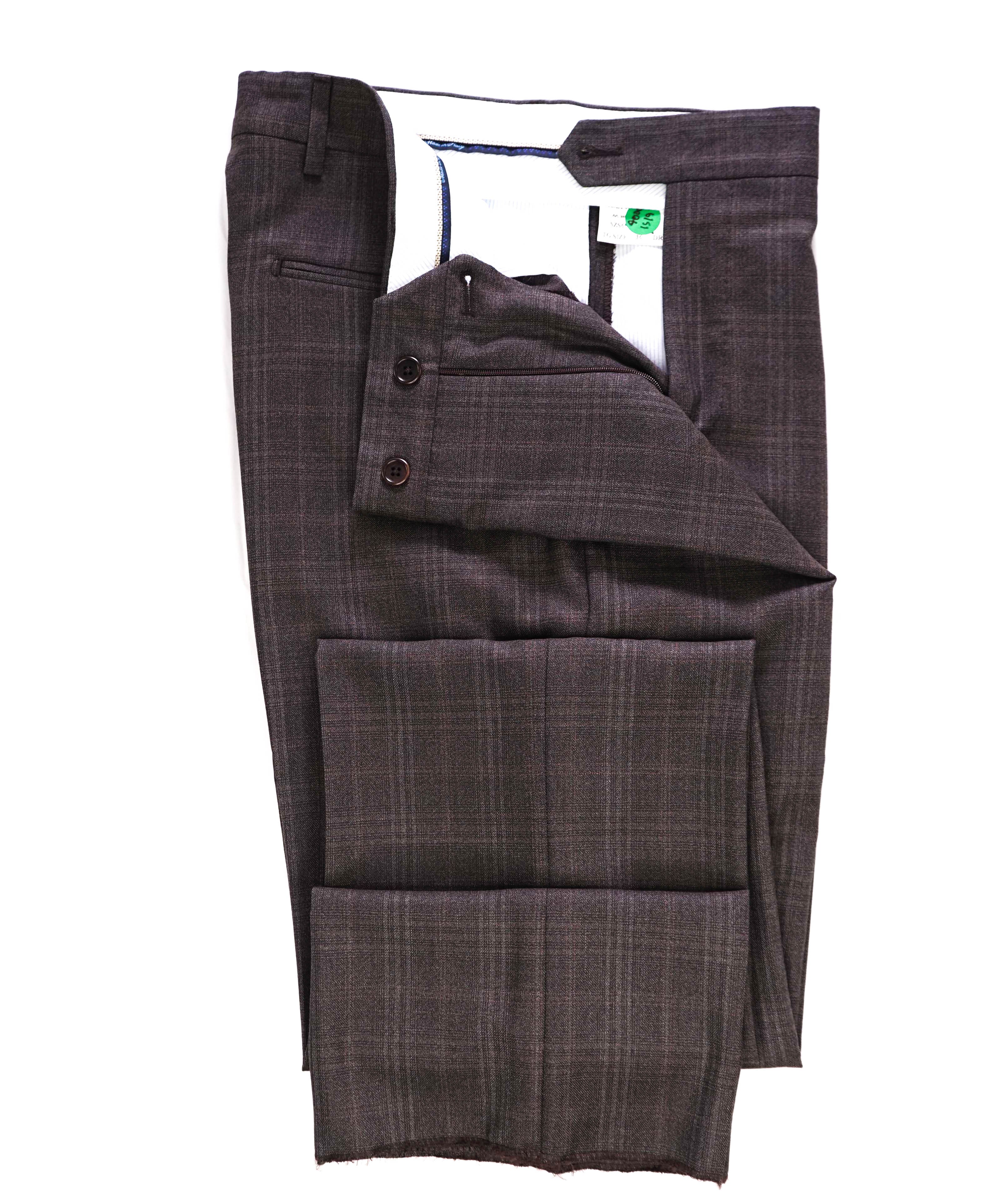 SAKS FIFTH AVE - Brown Check Wool 'SLIM' MADE IN ITALY Flat Front Dress Pants - 30W