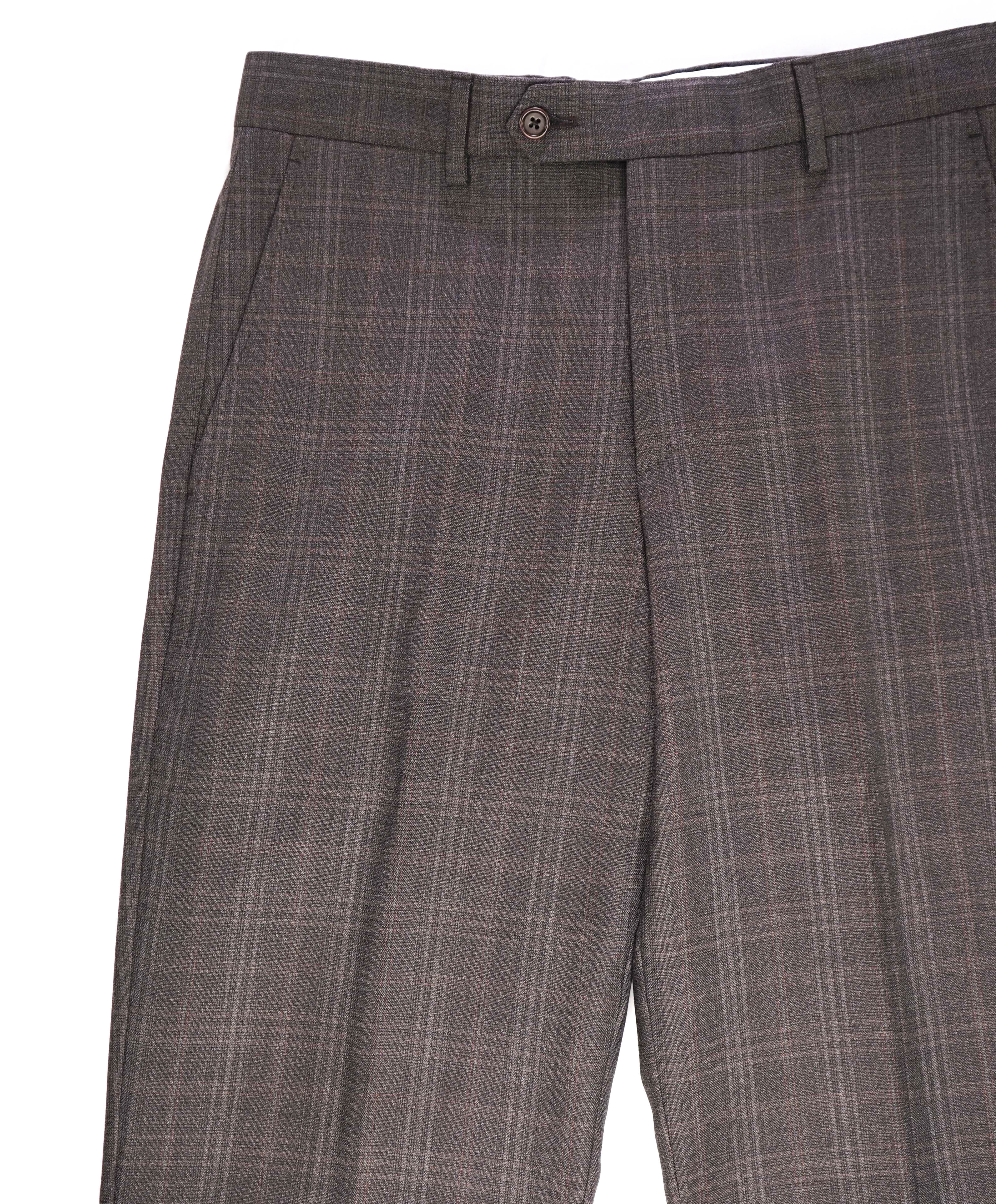 SAKS FIFTH AVE - Brown Check Wool 'SLIM' MADE IN ITALY Flat Front Dress Pants - 30W