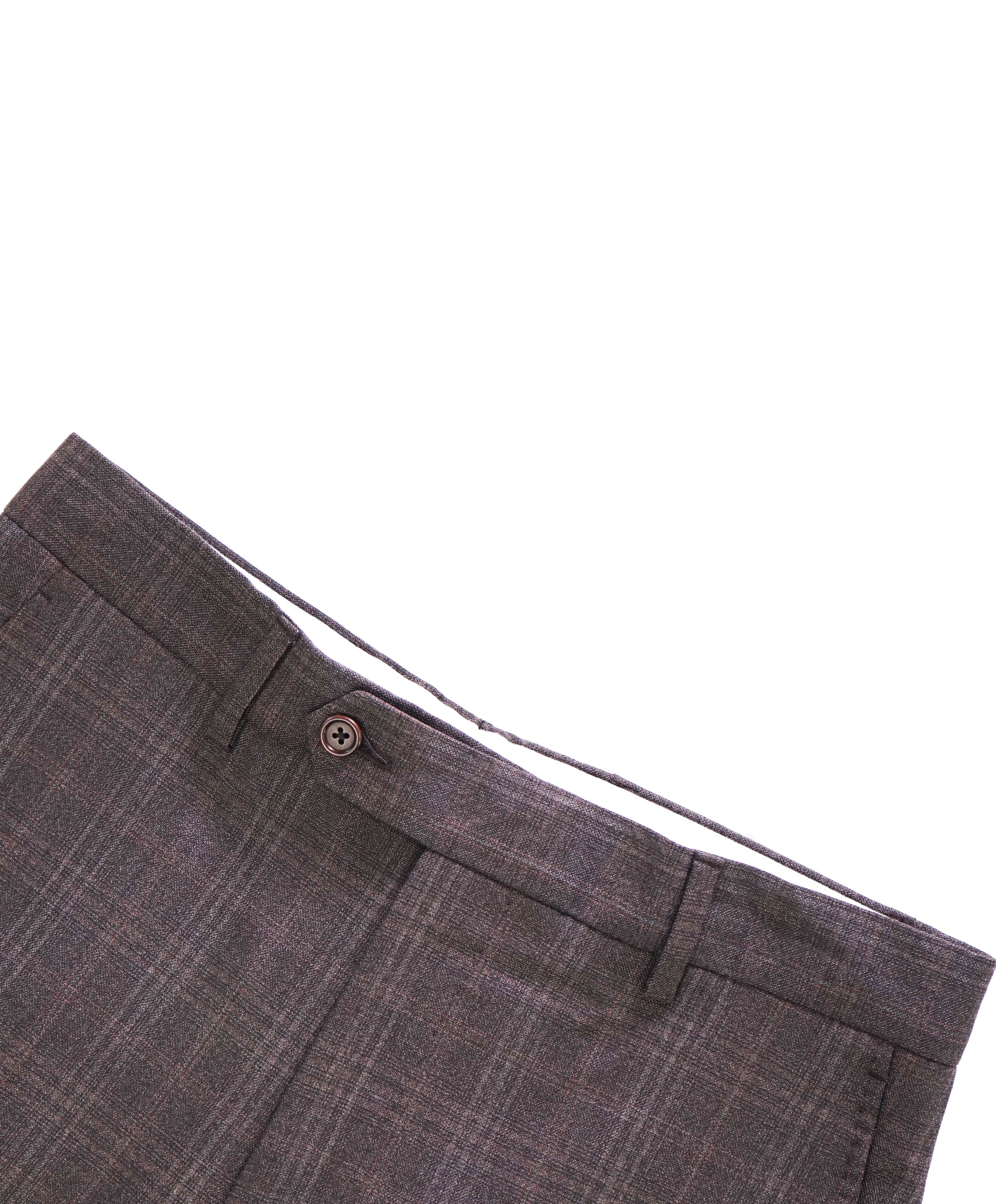 SAKS FIFTH AVE - Brown Check Wool 'SLIM' MADE IN ITALY Flat Front Dress Pants - 30W