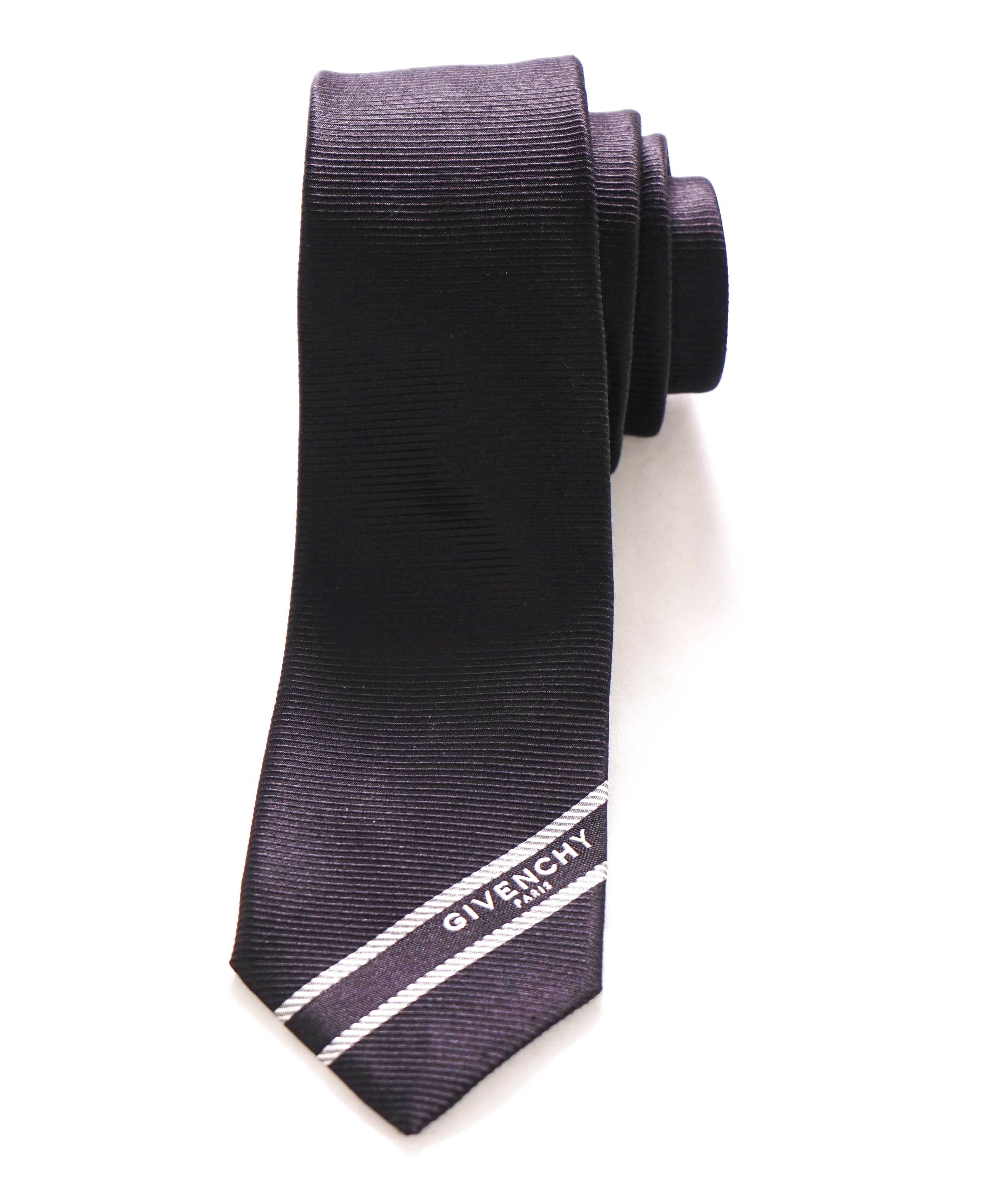 $185 GIVENCHY - Black Textured Silk LOGO Tipped 2.75" - Tie