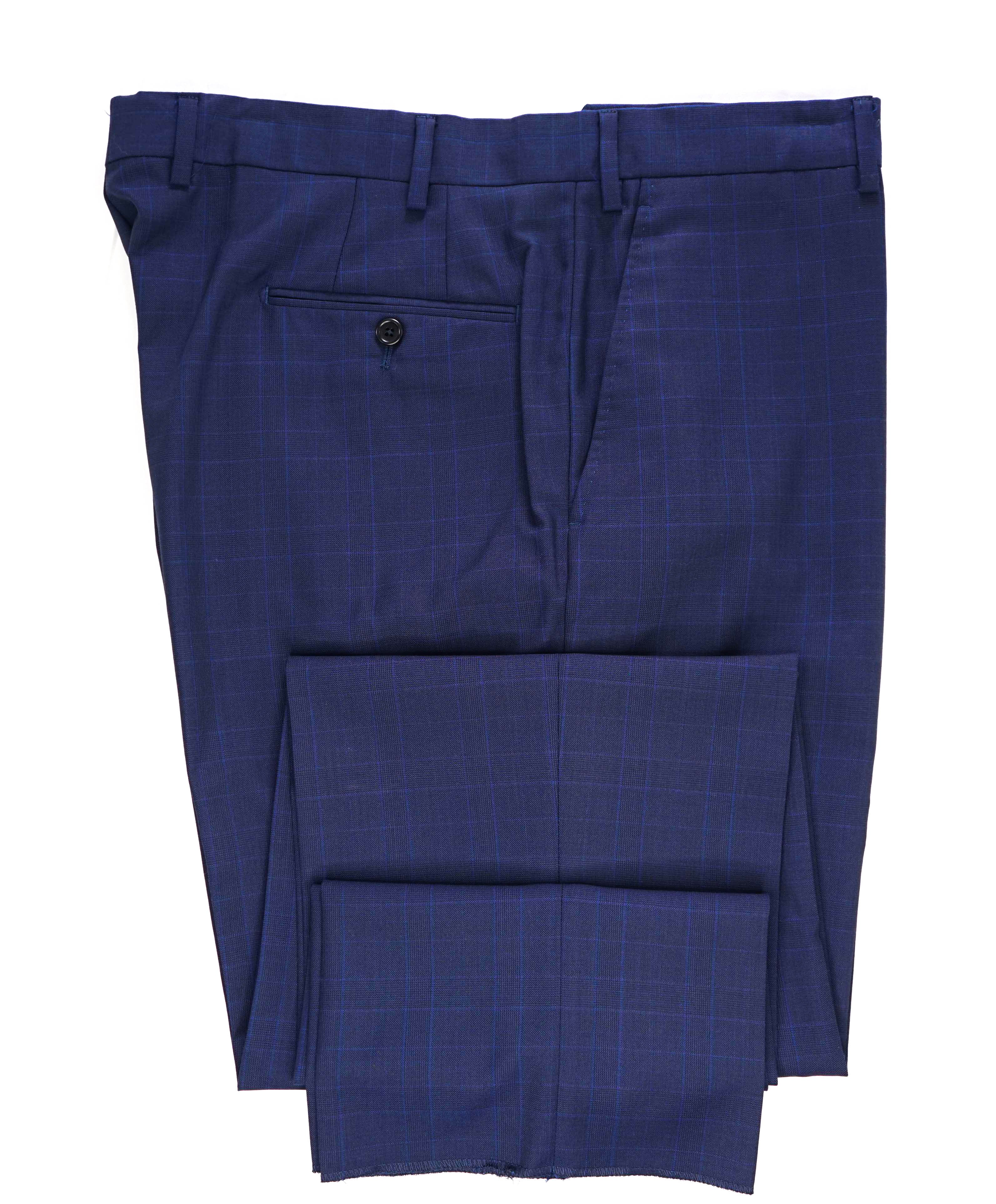 SAKS FIFTH AVE -Blue Check "Tailored" Wool MADE IN ITALY Flat Front Dress Pants- 40W