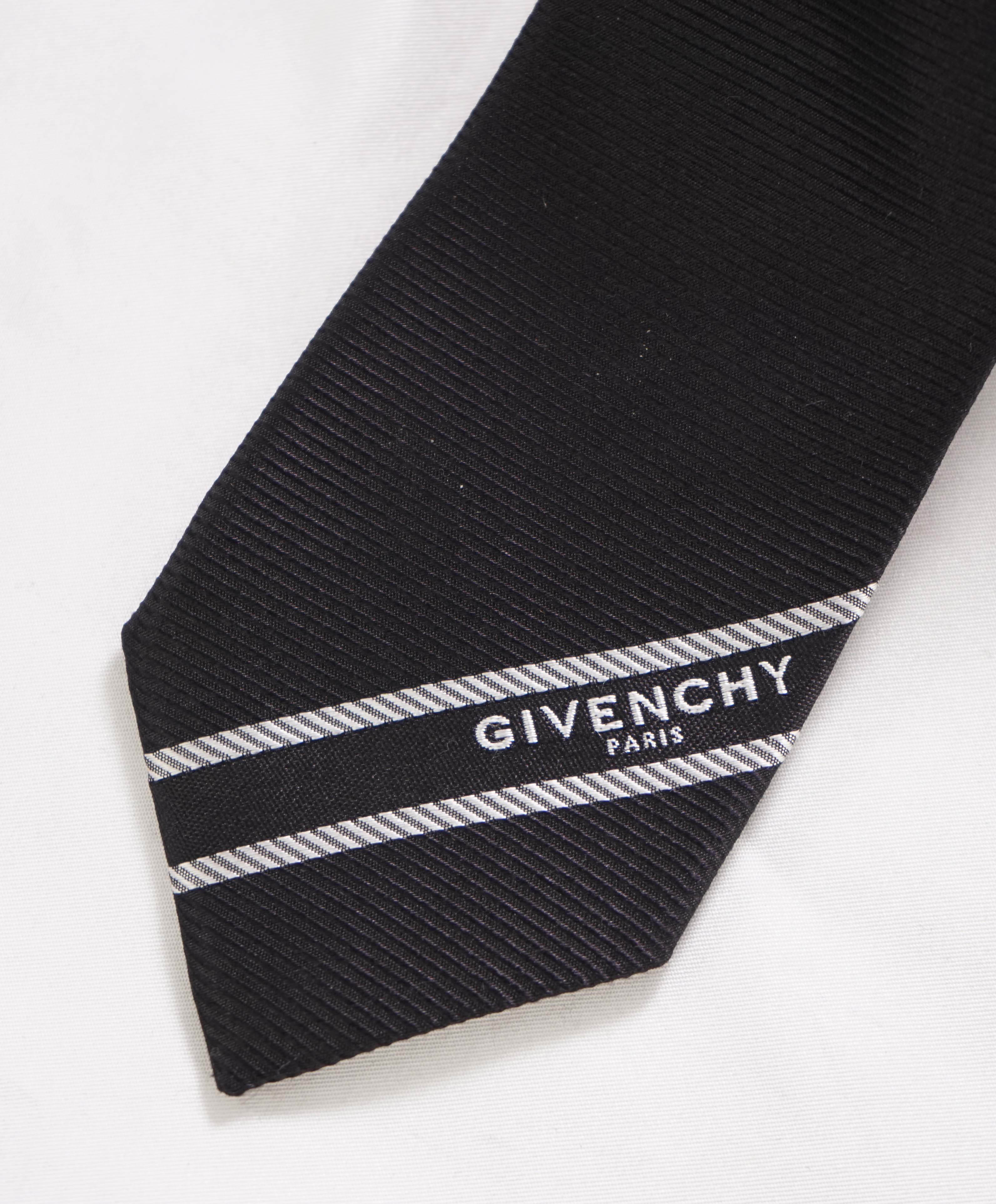 $185 GIVENCHY - Black Textured Silk LOGO Tipped 2.75" - Tie