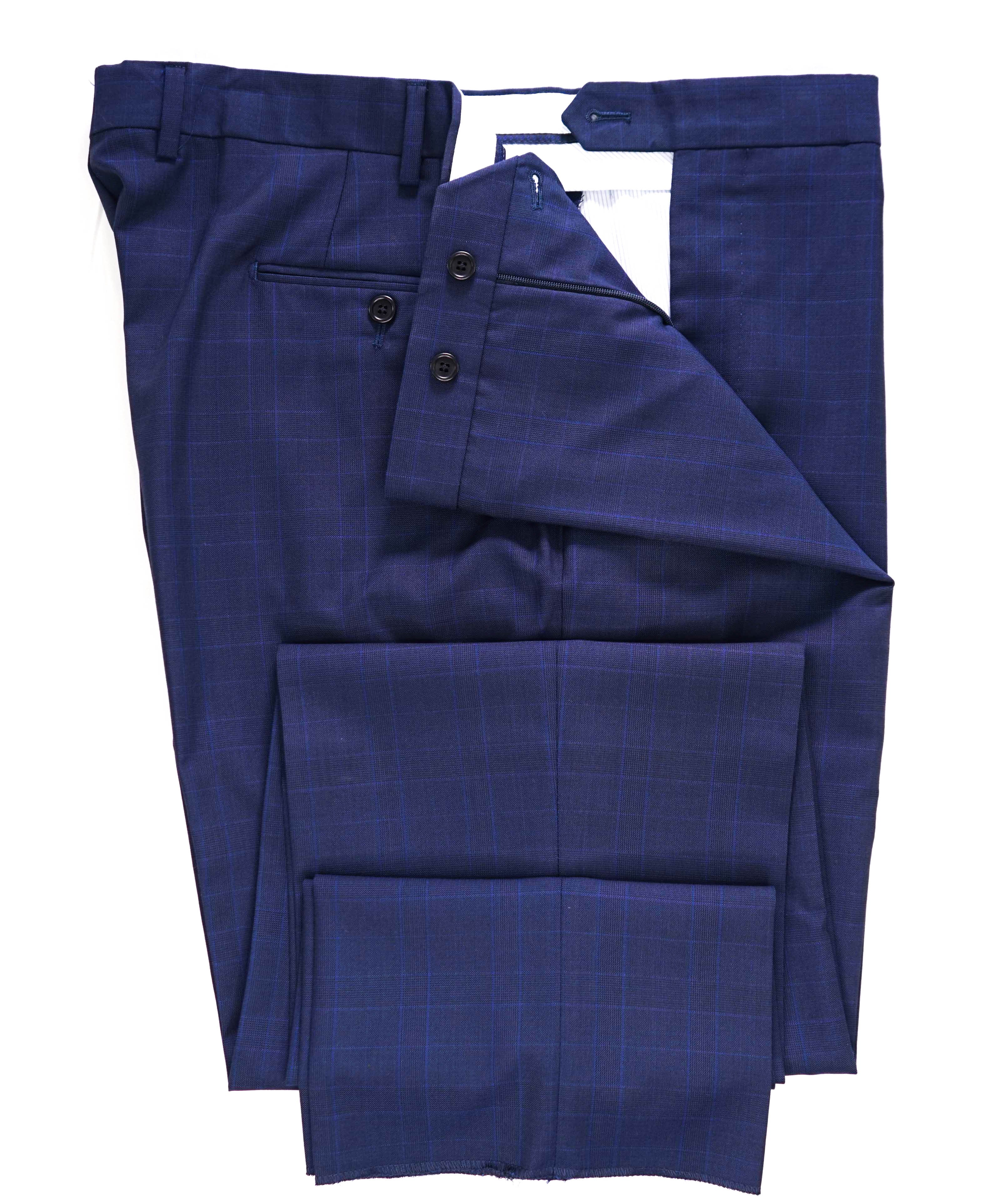 SAKS FIFTH AVE -Blue Check "Tailored" Wool MADE IN ITALY Flat Front Dress Pants- 40W