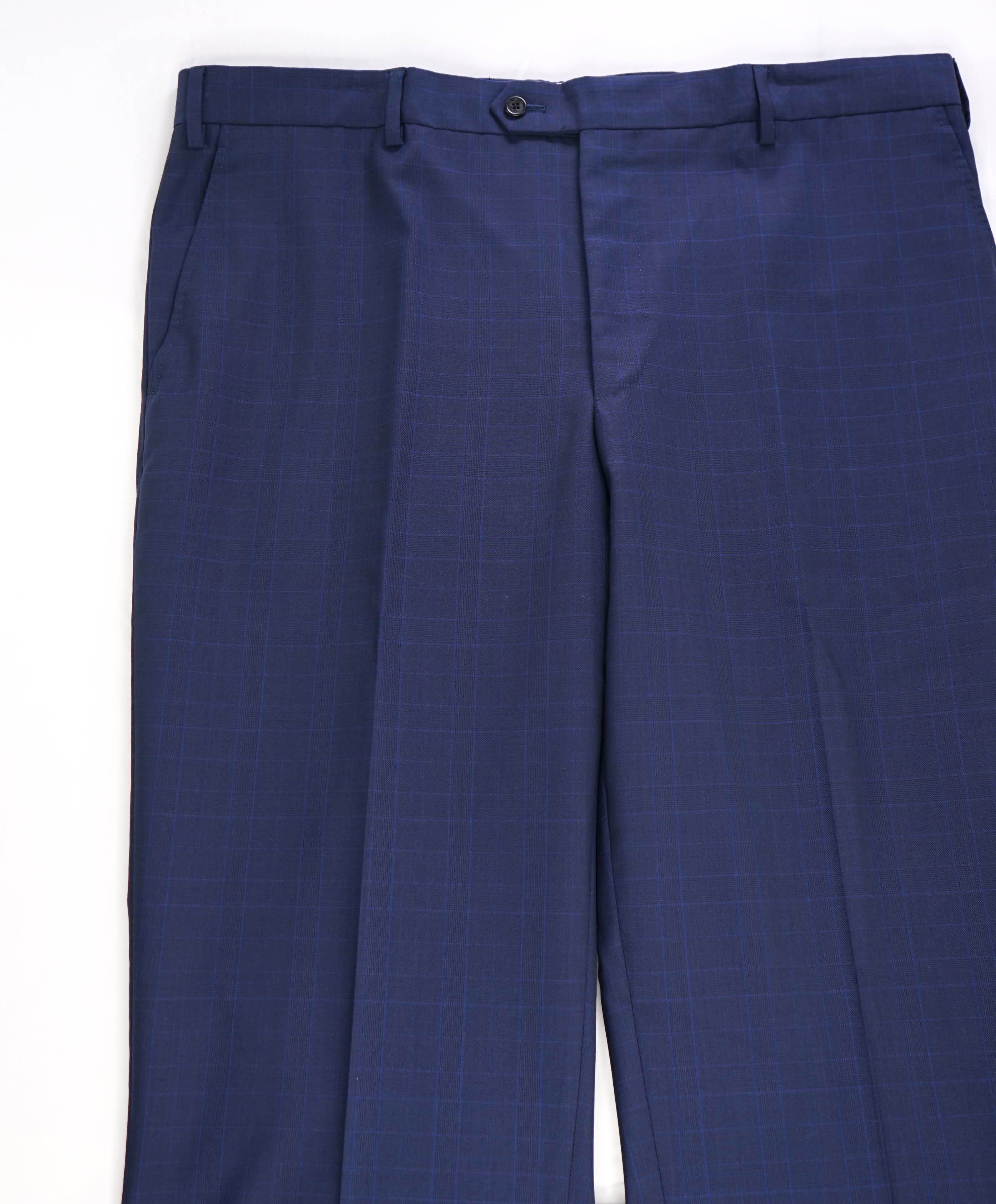 SAKS FIFTH AVE -Blue Check "Tailored" Wool MADE IN ITALY Flat Front Dress Pants- 40W