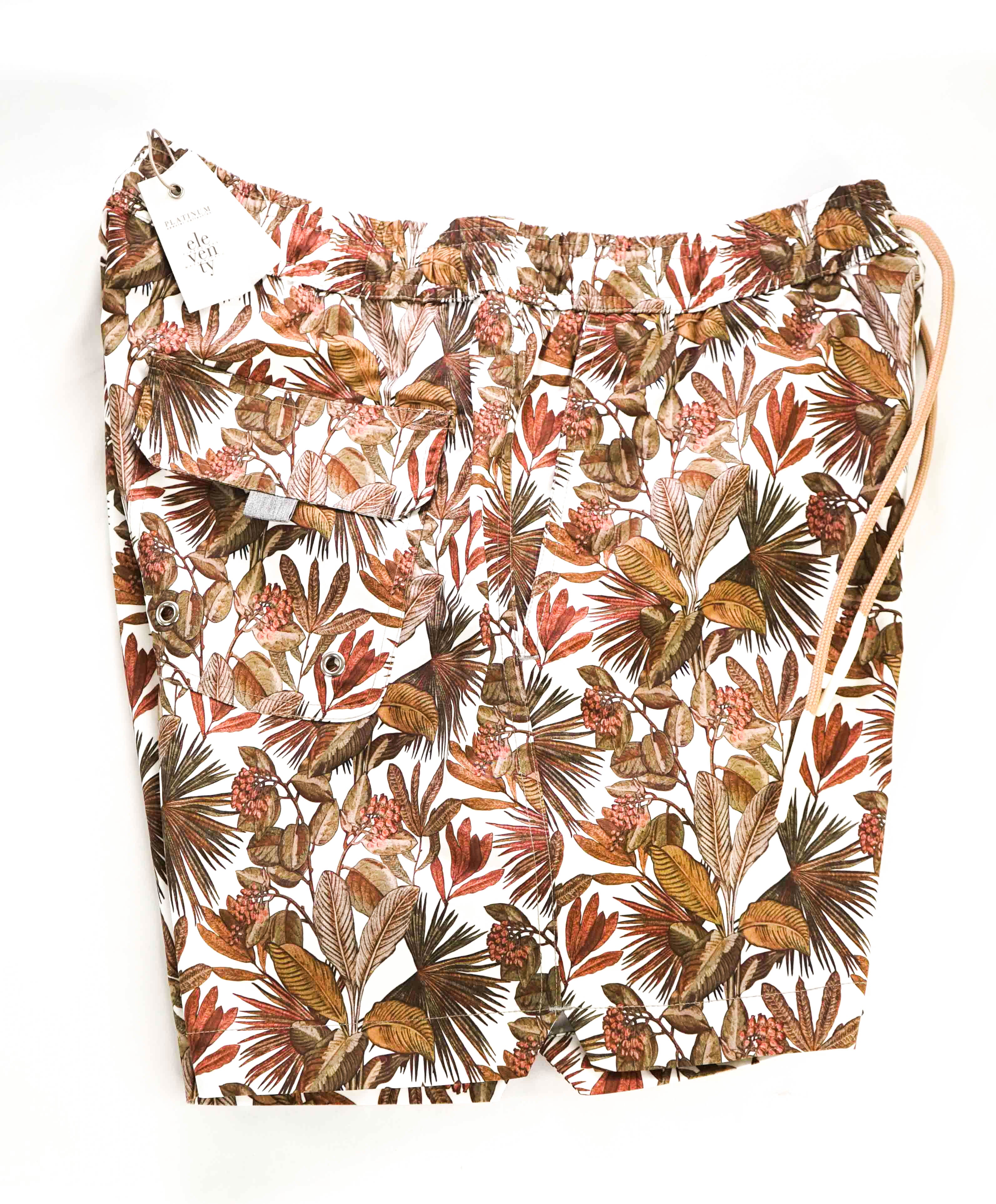 $345 ELEVENTY - Palm Floral Pattern Draw String Swim Shorts  - M