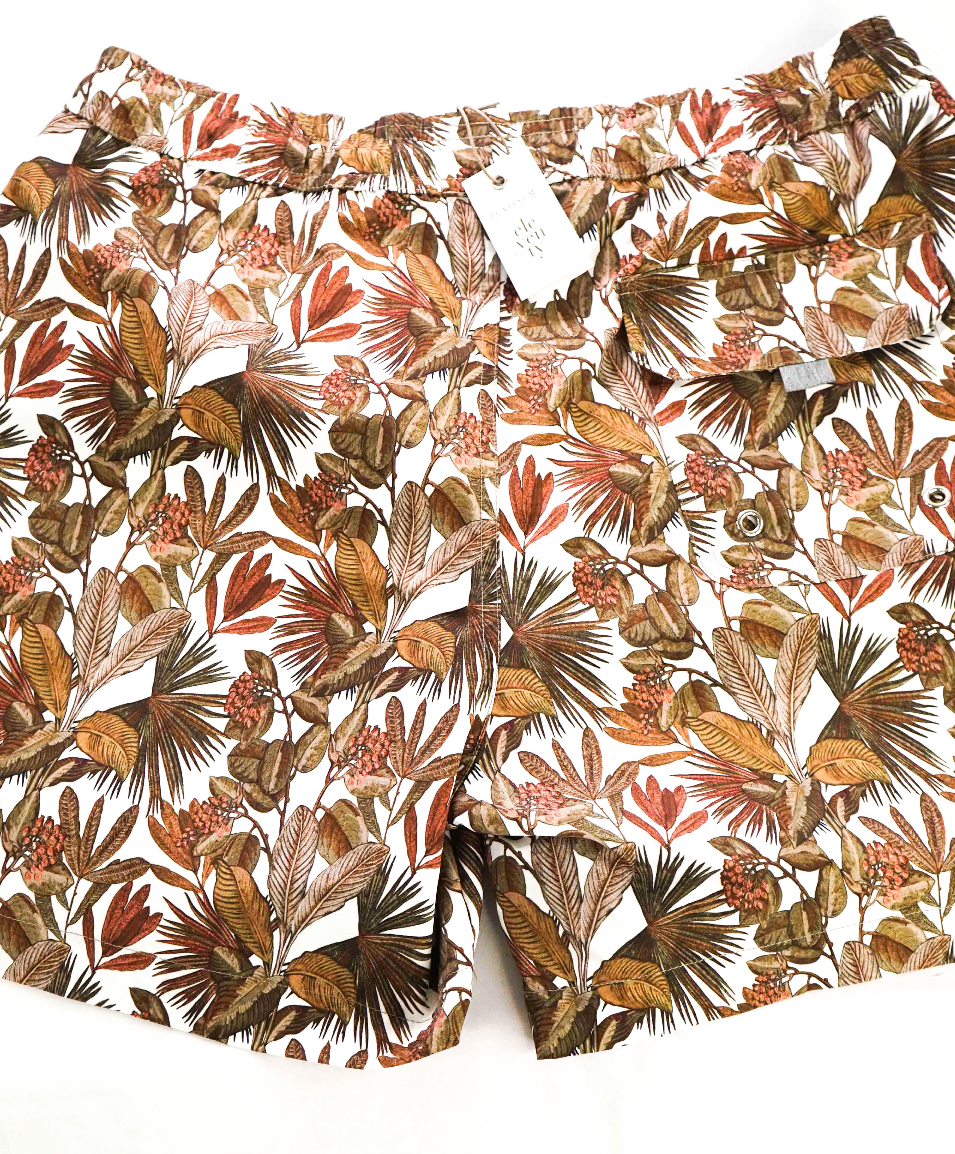 $345 ELEVENTY - Palm Floral Pattern Draw String Swim Shorts  - M