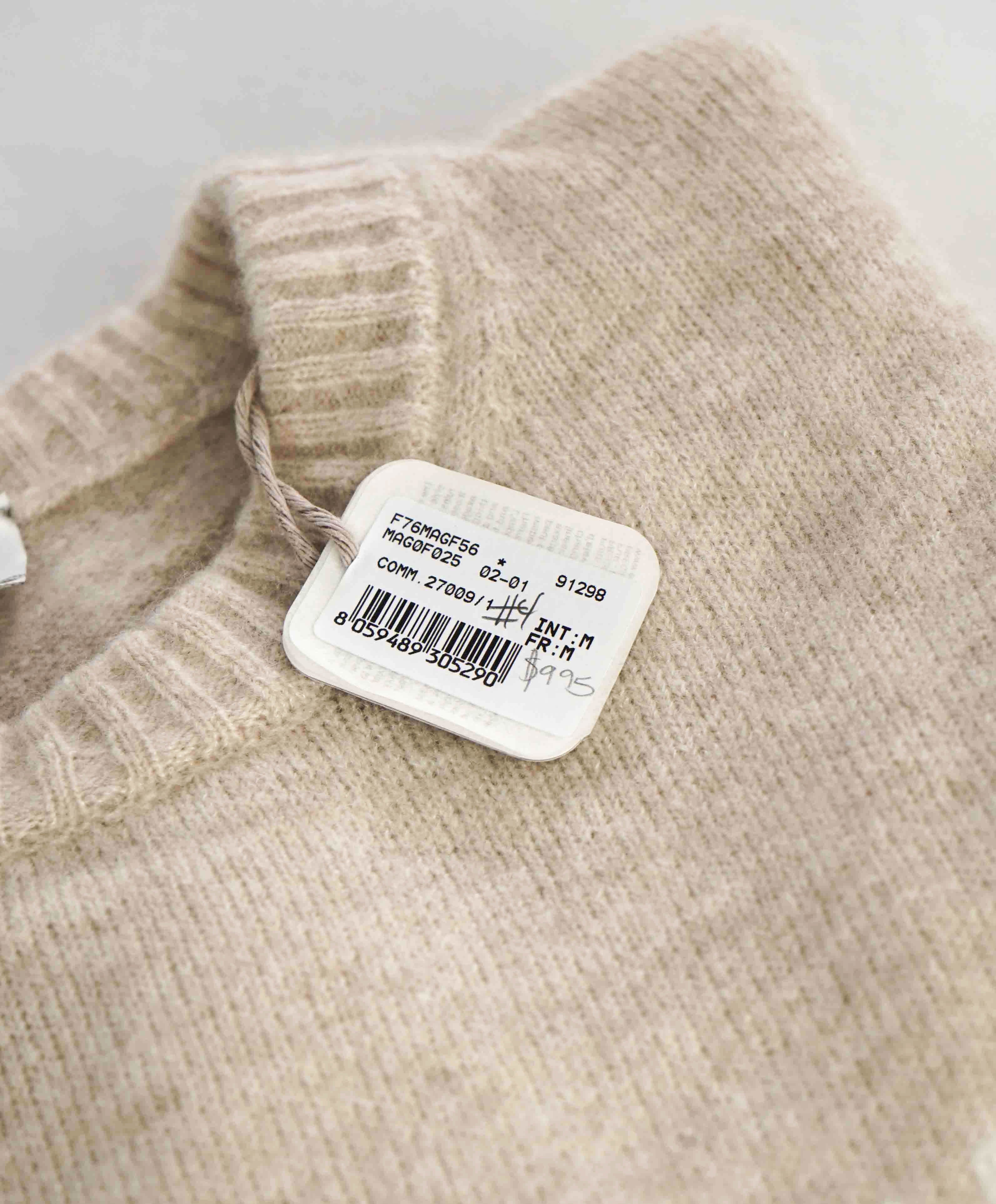 $1,095 ELEVENTY - CASHMERE & SILK Neutral Text Crewneck Sweater - M