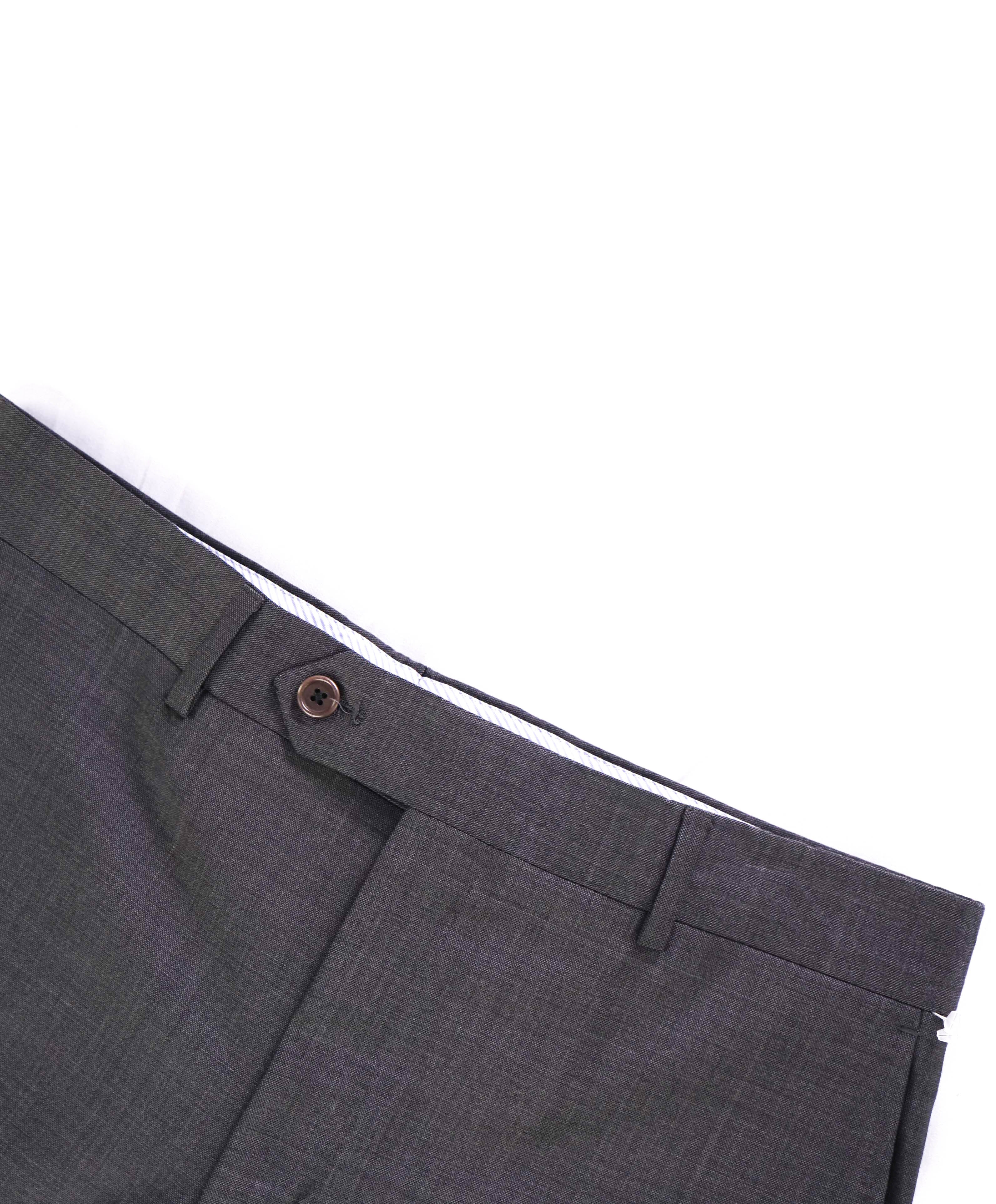 SAKS FIFTH AVE - Brown Solid "Classic" Wool MADE IN ITALY Flat Front Dress Pants - 32W