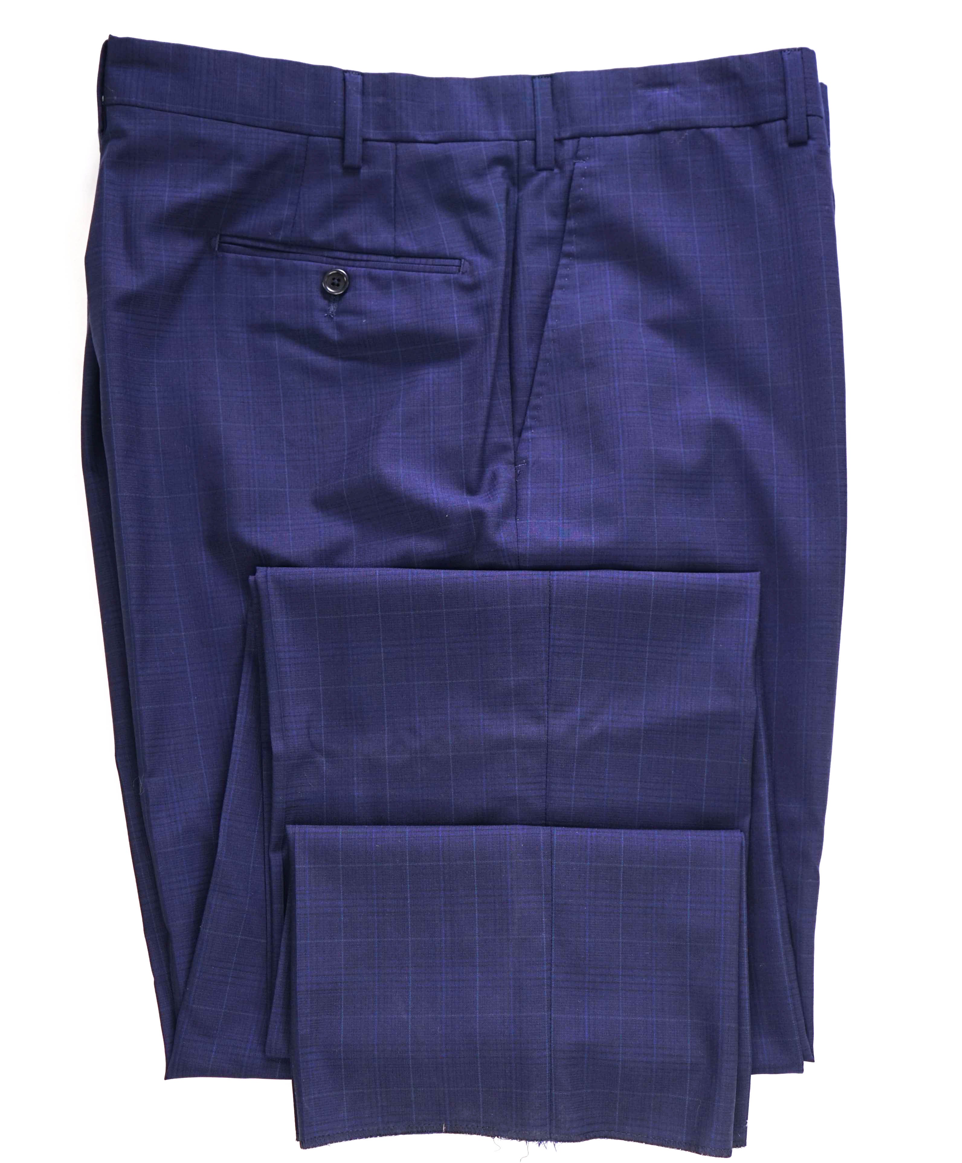 SAKS FIFTH AVE -Blue Check "TAILORED" Wool MADE IN ITALY Flat Front Pants- 42W