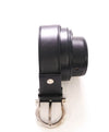 $535 SALVATORE FERRAGAMO - Black Single Gancini Buckle Leather Belt - 38W