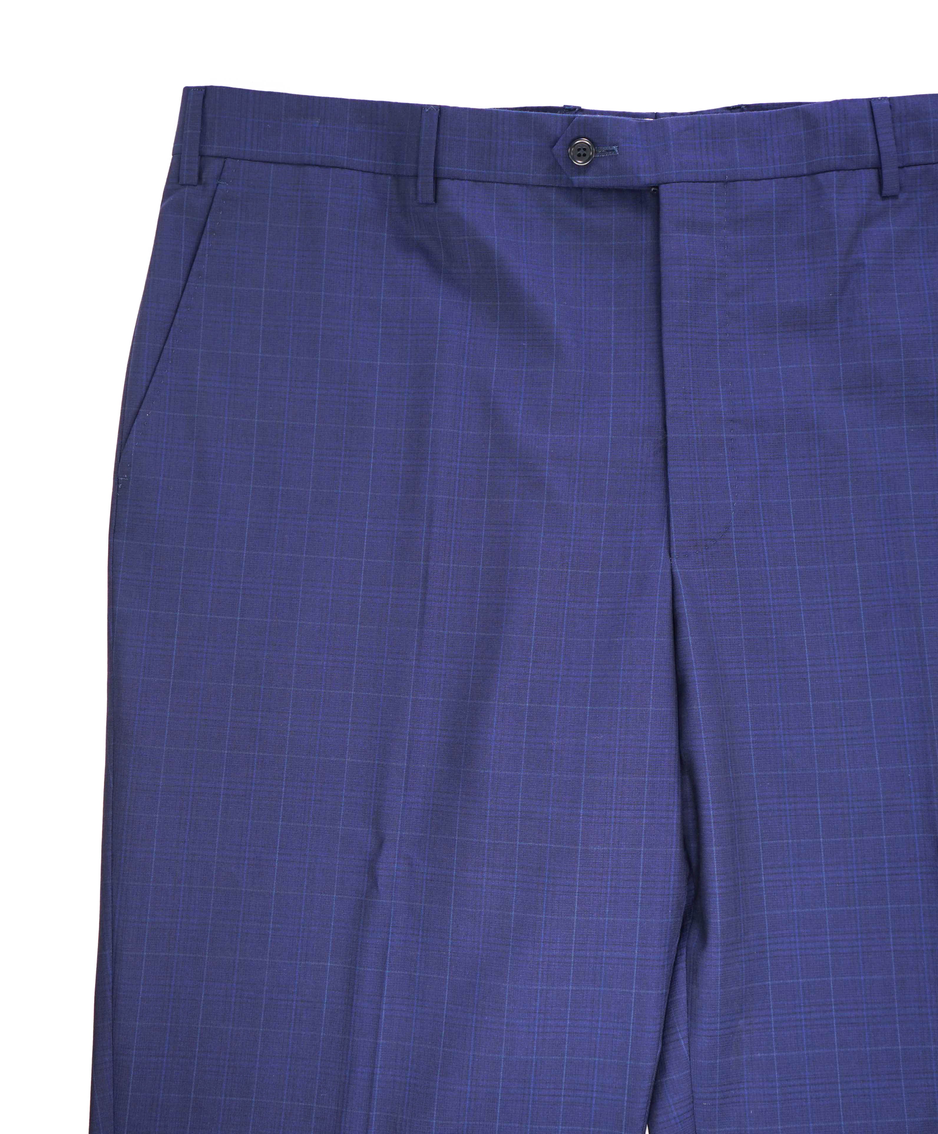 SAKS FIFTH AVE -Blue Check "TAILORED" Wool MADE IN ITALY Flat Front Pants- 42W