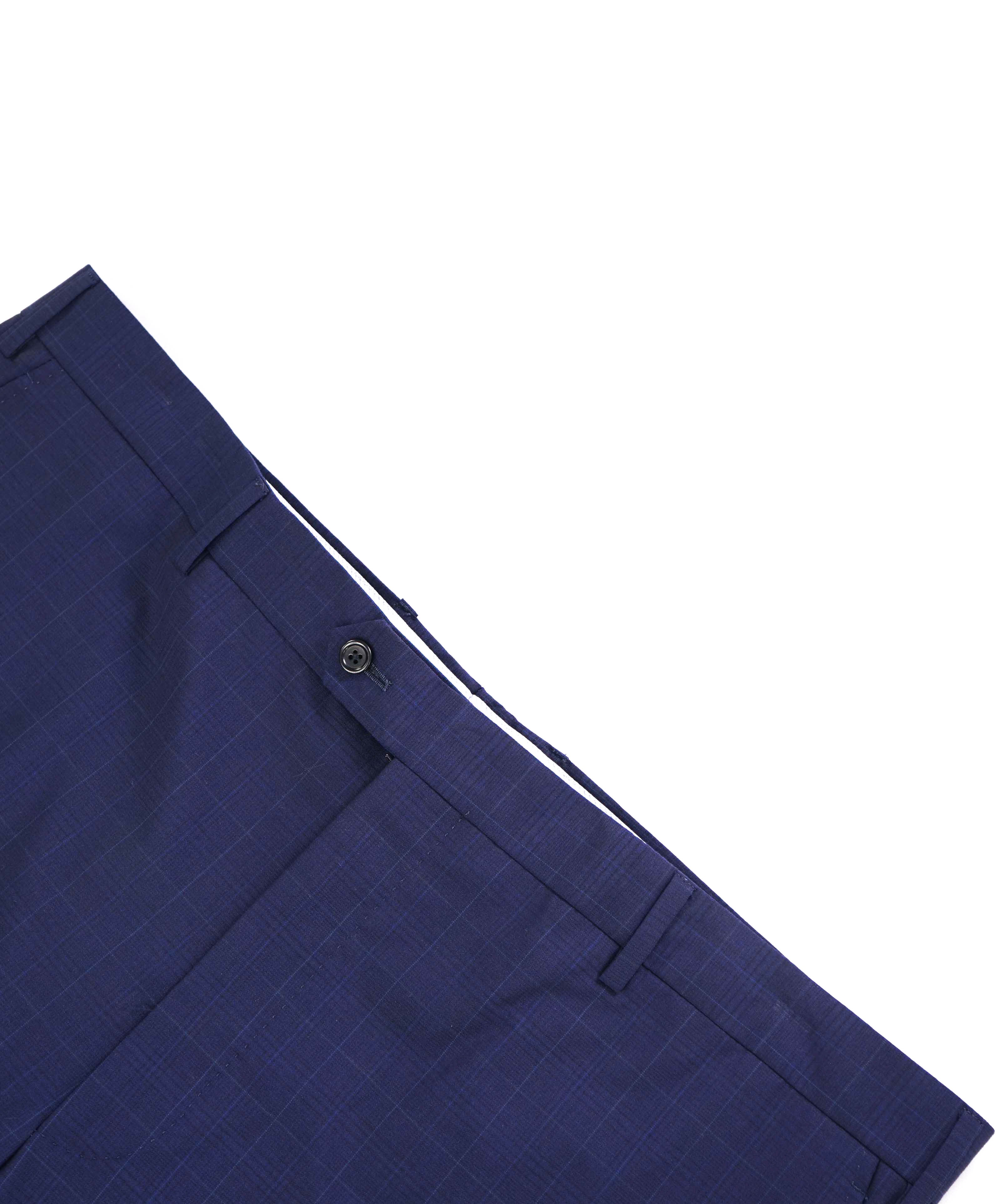 SAKS FIFTH AVE -Blue Check "TAILORED" Wool MADE IN ITALY Flat Front Pants- 42W