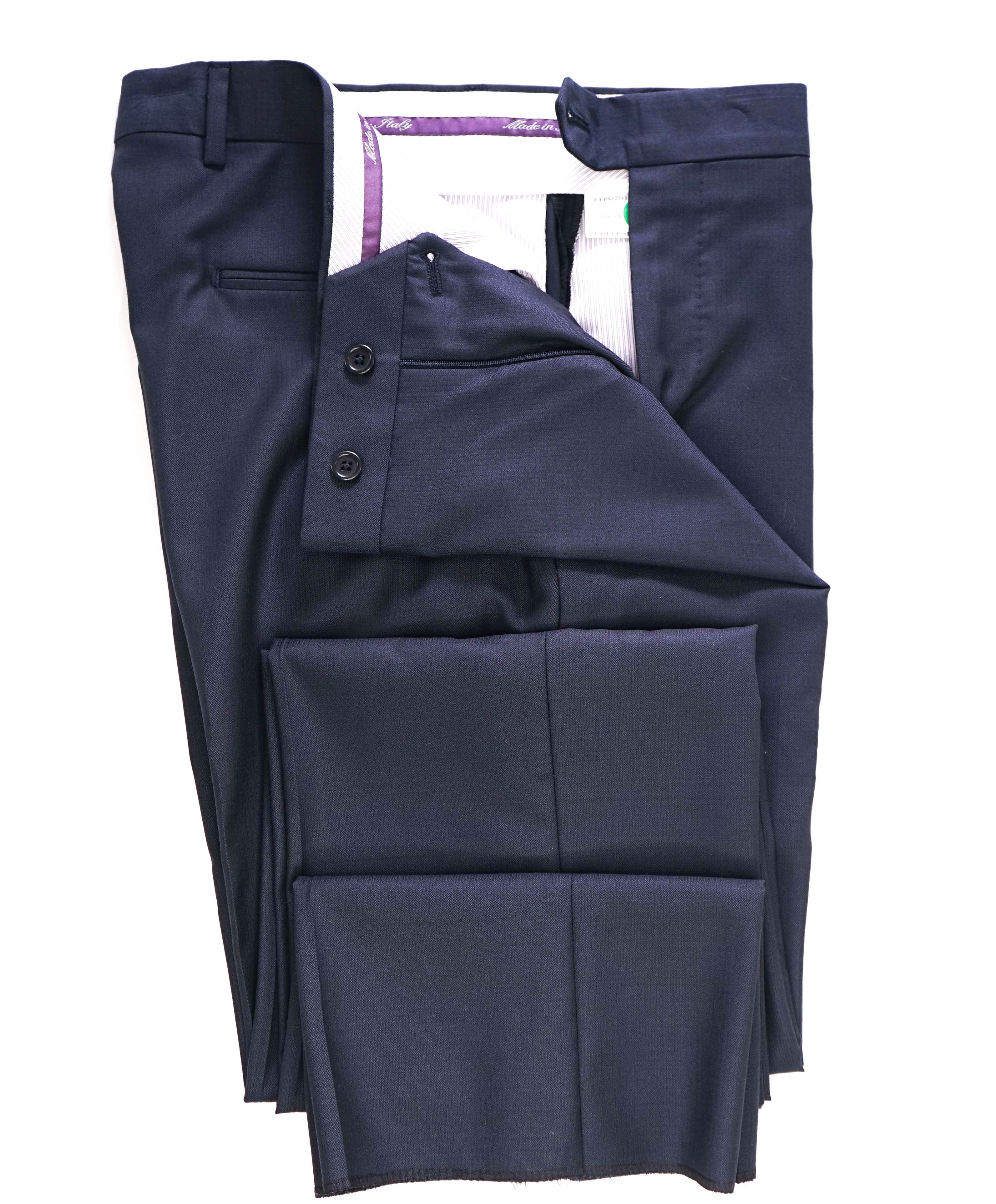 SAKS FIFTH AVE - Navy Wool MADE IN ITALY Flat Front Dress Pants - 32W