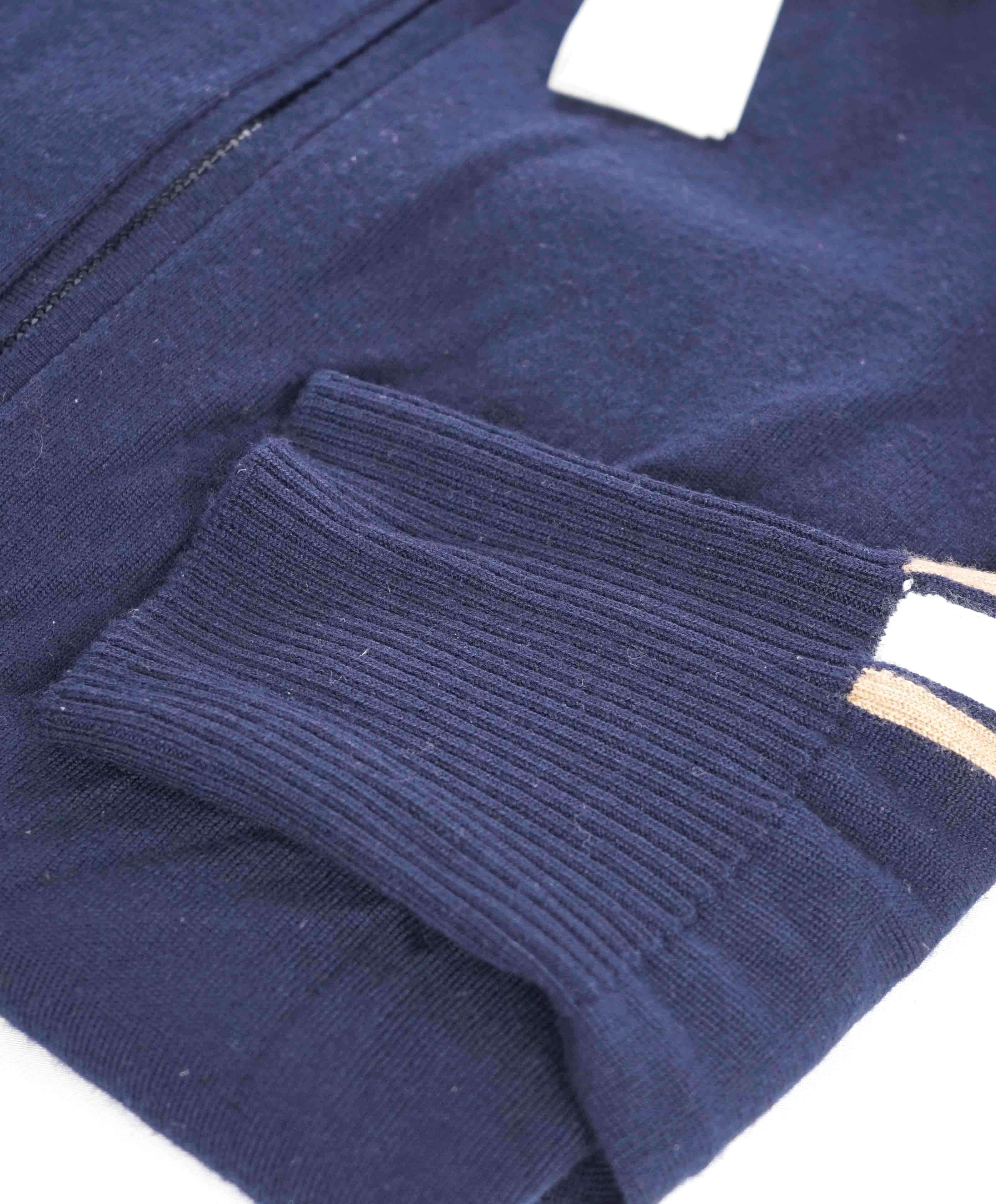 $1,245 ELEVENTY - WOOL *FULL ZIP* Track Stripe Blue/Ivory/Beige Sweater - XL