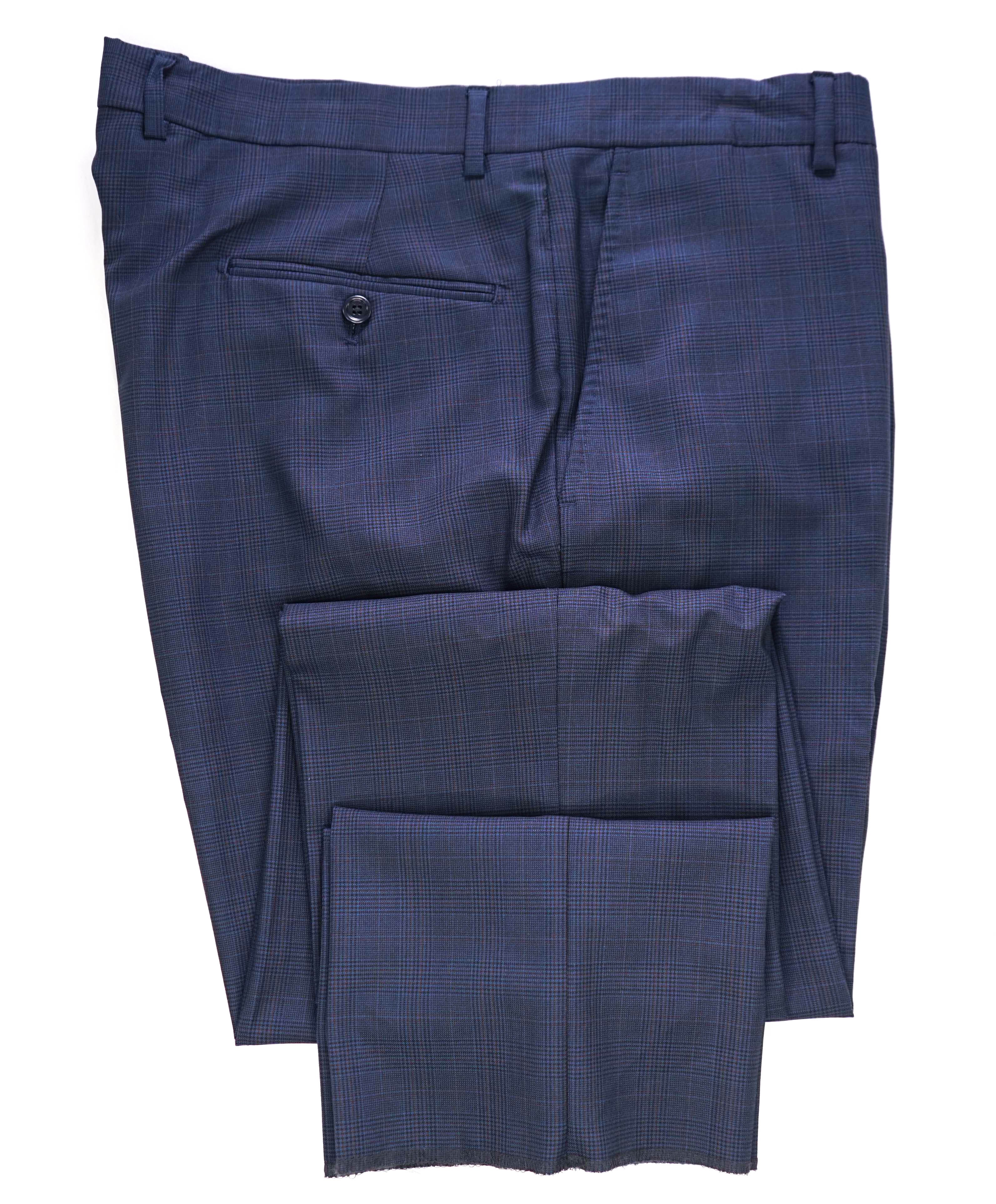 SAKS FIFTH AVE - Blue Check Wool/Silk MADE IN ITALY Flat Front Dress Pants - 40W