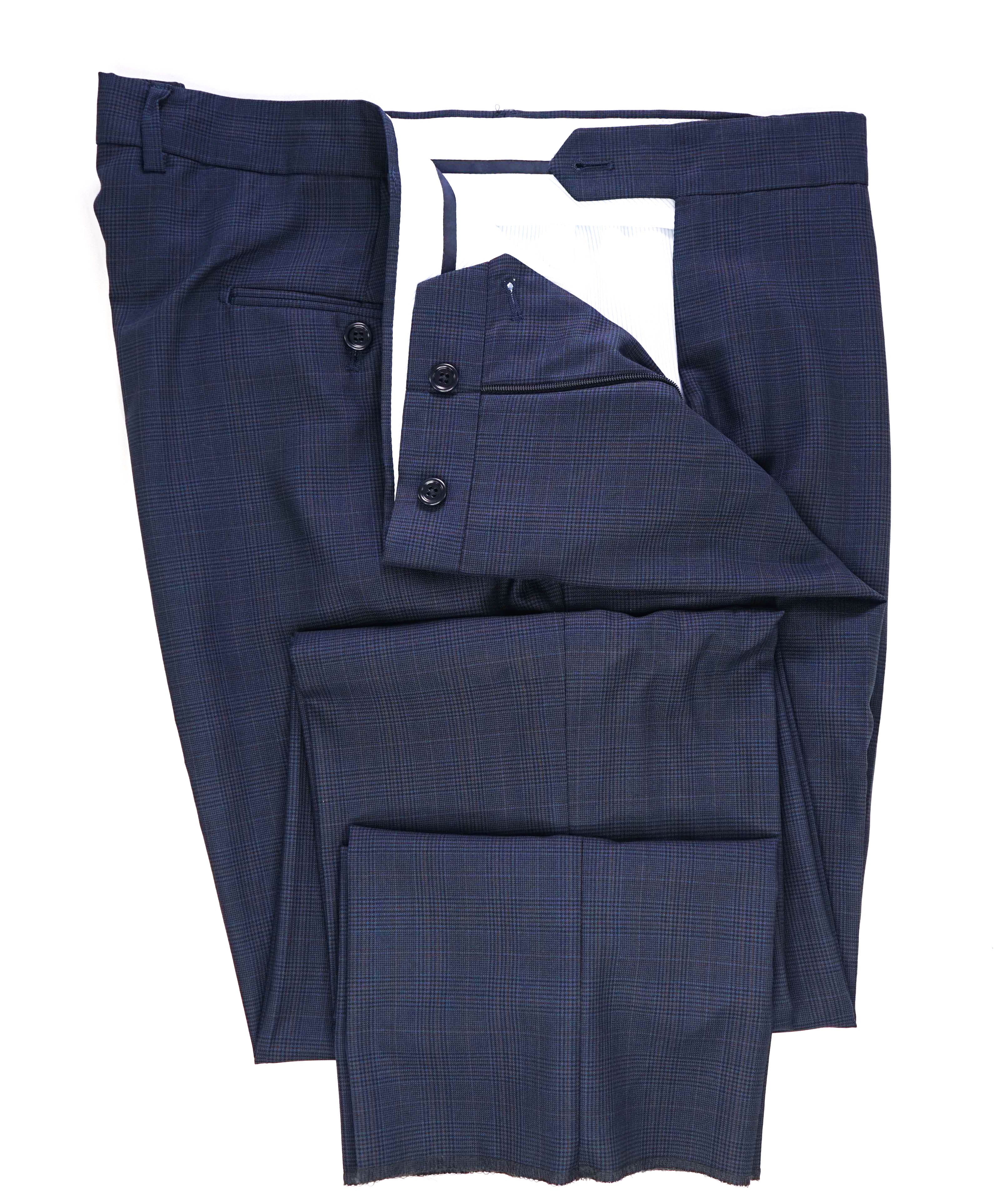 SAKS FIFTH AVE - Blue Check Wool/Silk MADE IN ITALY Flat Front Dress Pants - 40W