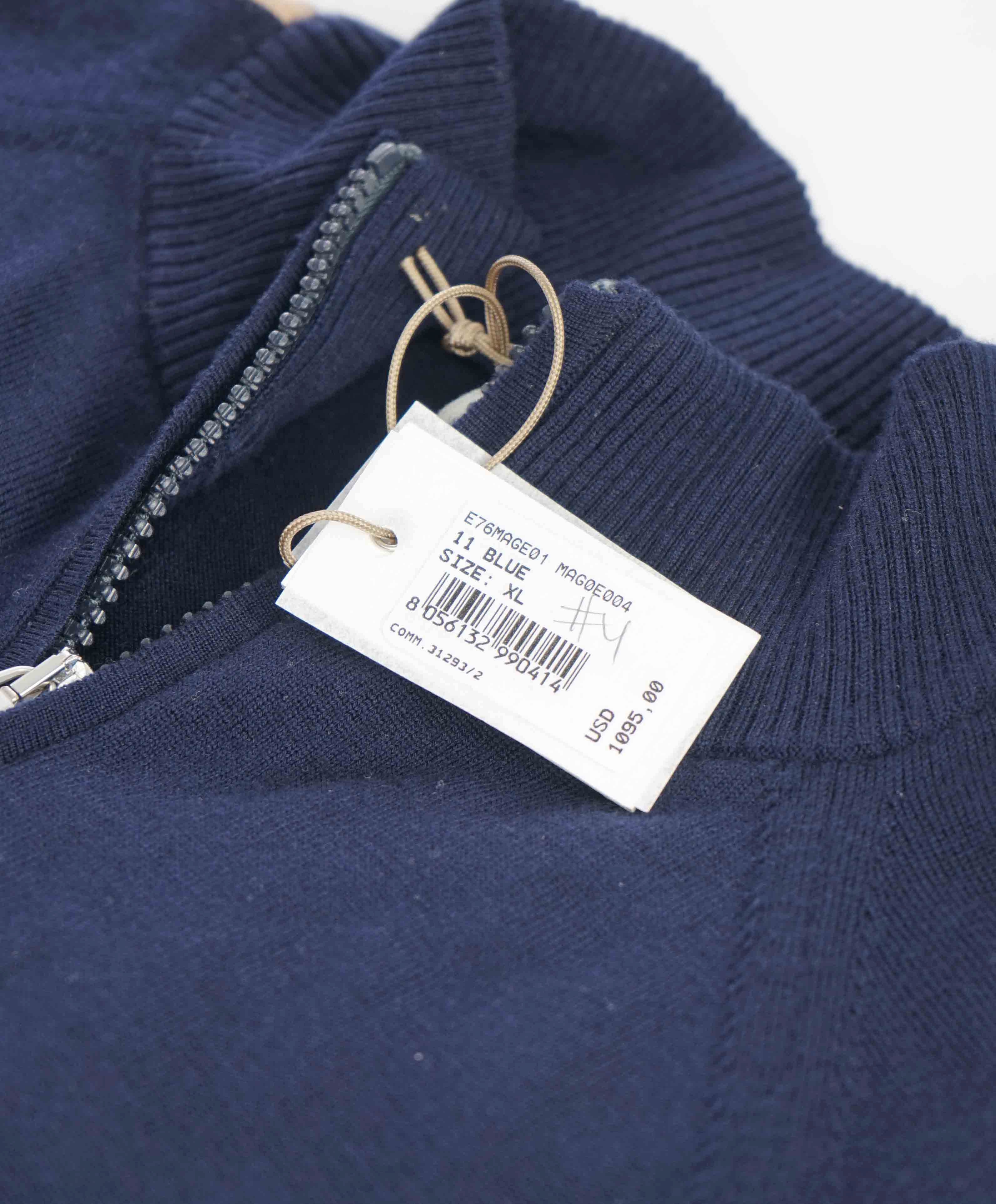 $1,245 ELEVENTY - WOOL *FULL ZIP* Track Stripe Blue/Ivory/Beige Sweater - XL