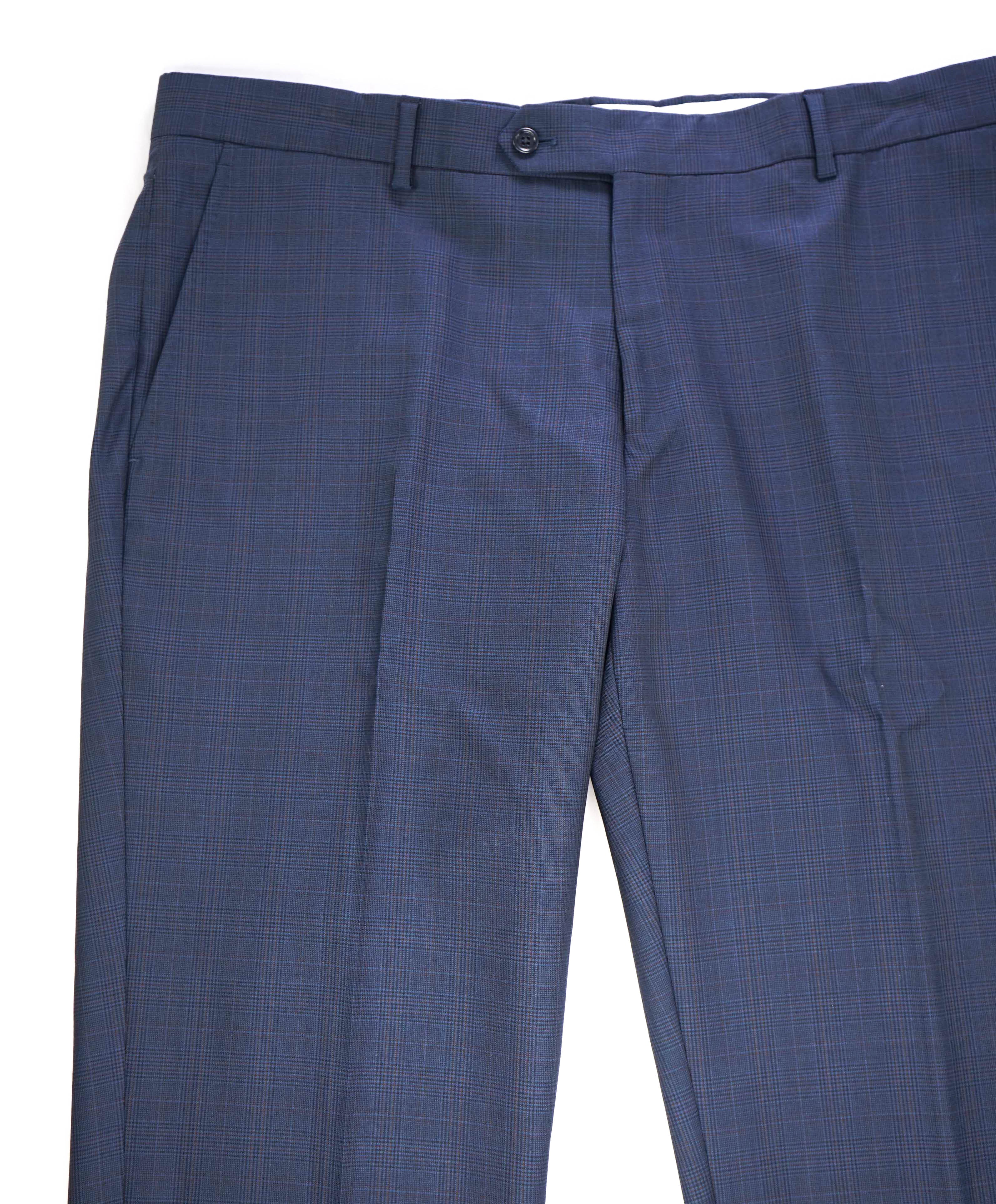 SAKS FIFTH AVE - Blue Check Wool/Silk MADE IN ITALY Flat Front Dress Pants - 40W