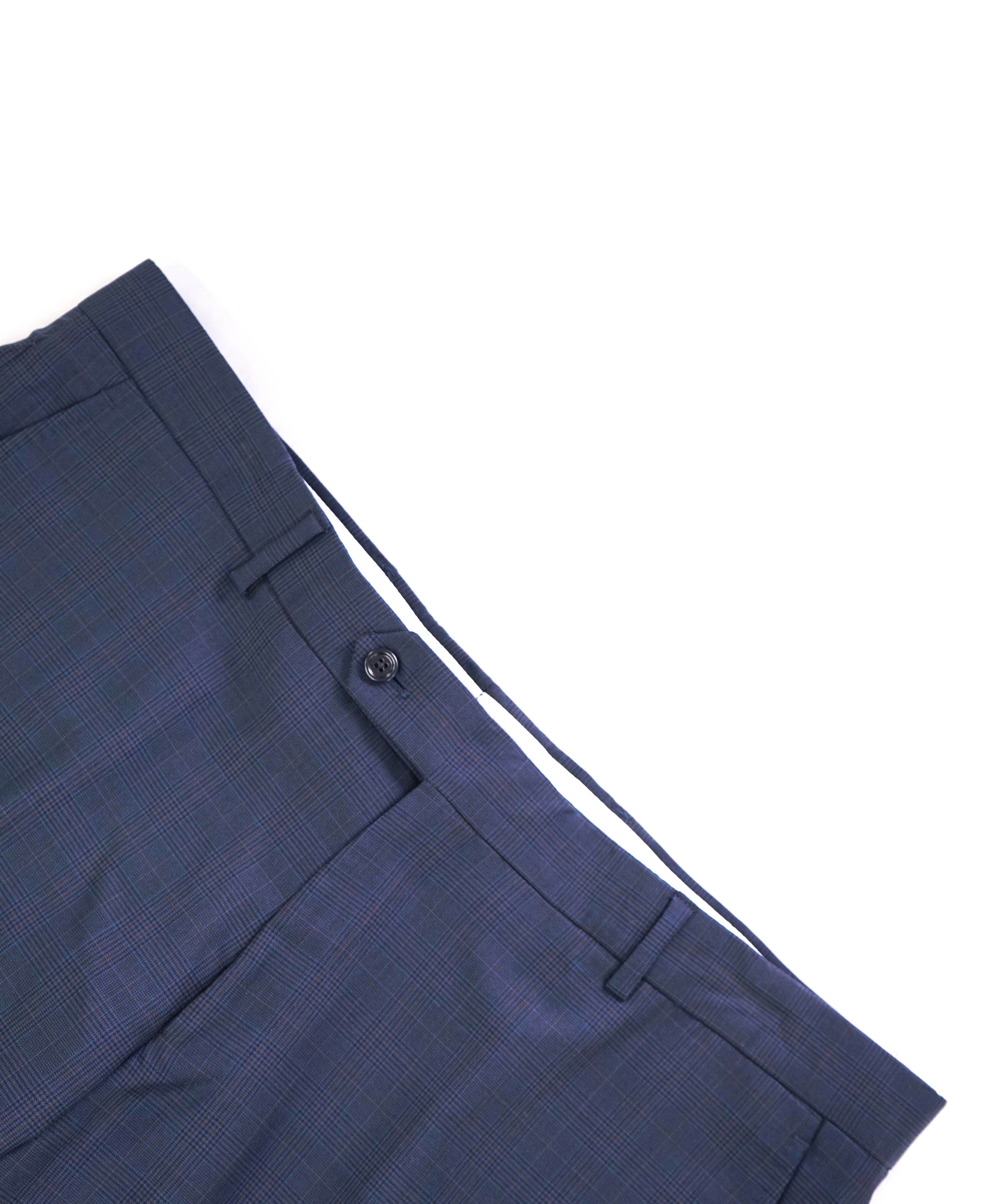 SAKS FIFTH AVE - Blue Check Wool/Silk MADE IN ITALY Flat Front Dress Pants - 40W