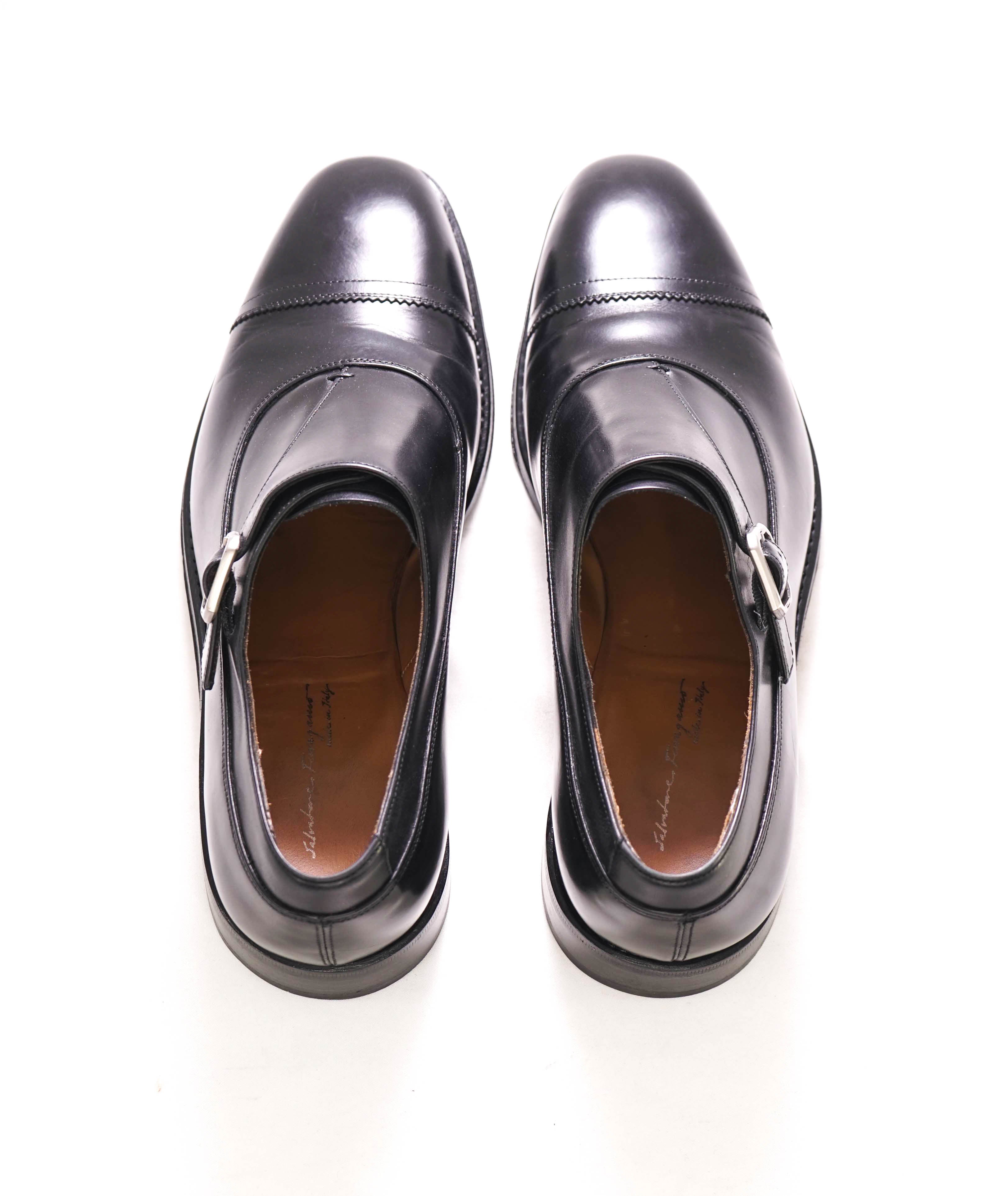 SALVATORE FERRAGAMO - "TRAMEZZA" Black Classic Single Monk Loafers - 9.5 EE