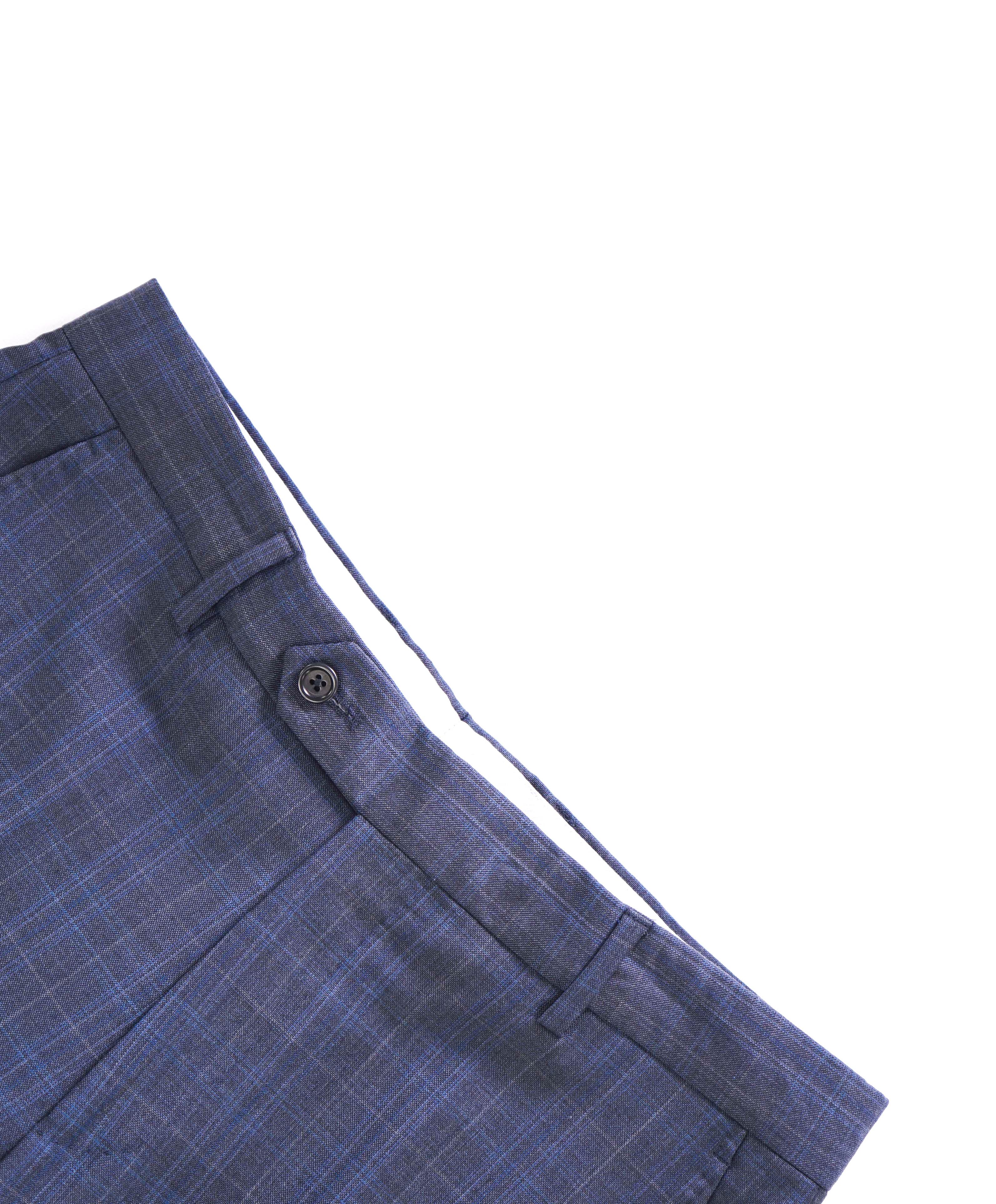 SAKS FIFTH AVE - Check Blue "Modern" Wool MADE IN ITALY Flat Front Dress Pants - 32W