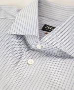 $890 ZEGNA - Regular fit "Centoventimila" Blue Stripe Button Down Shirt - 15.5 (39)