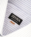 $890 ZEGNA - Regular fit "Centoventimila" Blue Stripe Button Down Shirt - 15.5 (39)