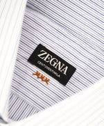 $890 ZEGNA - Regular fit "Centoventimila" Blue Stripe Button Down Shirt - 15.5 (39)