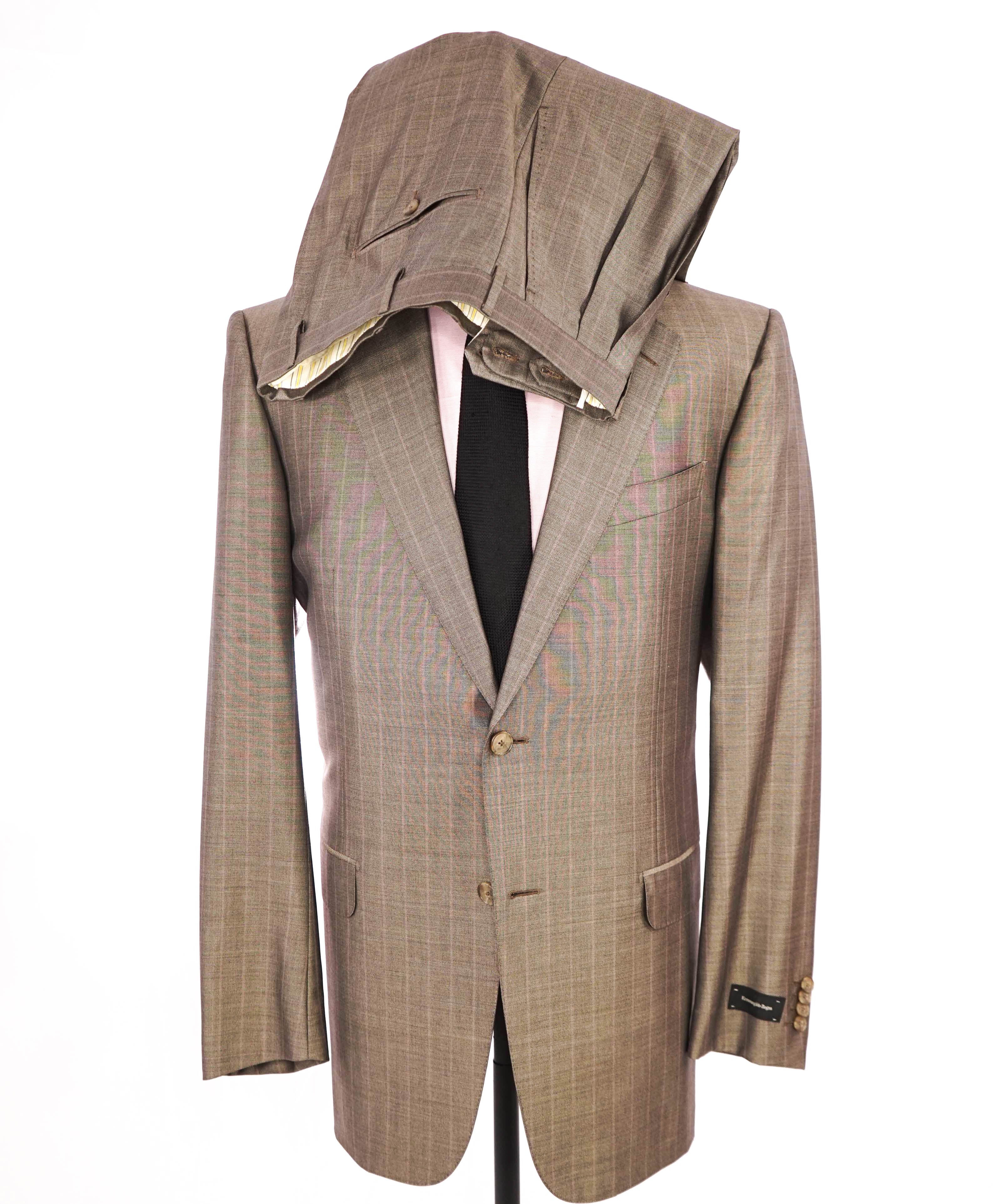 $3,295 ERMENEGILDO ZEGNA - Brown Chalk Stripe WOOL & SILK Suit Brown - 44L