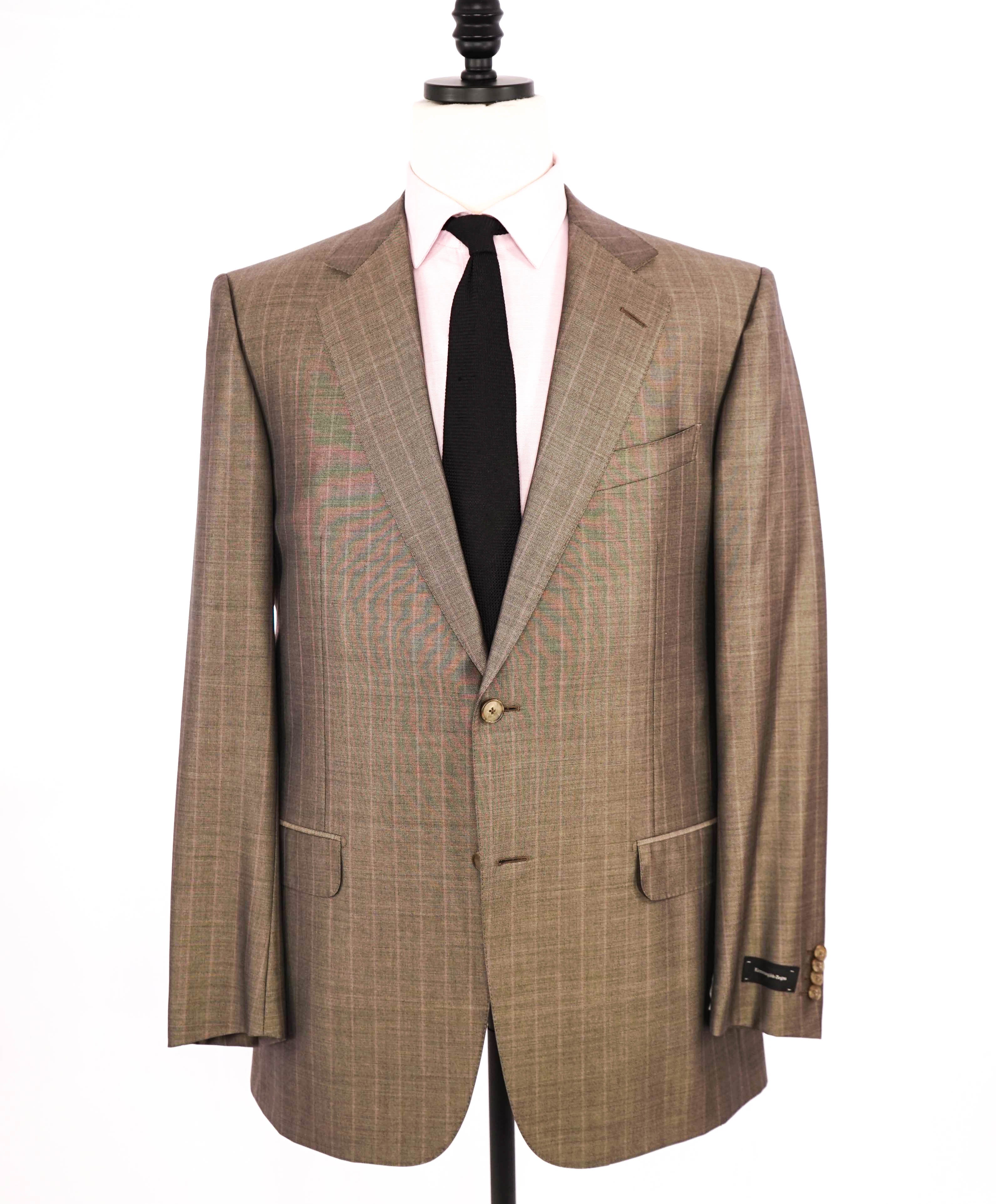 $3,295 ERMENEGILDO ZEGNA - Brown Chalk Stripe WOOL & SILK Suit Brown - 44L