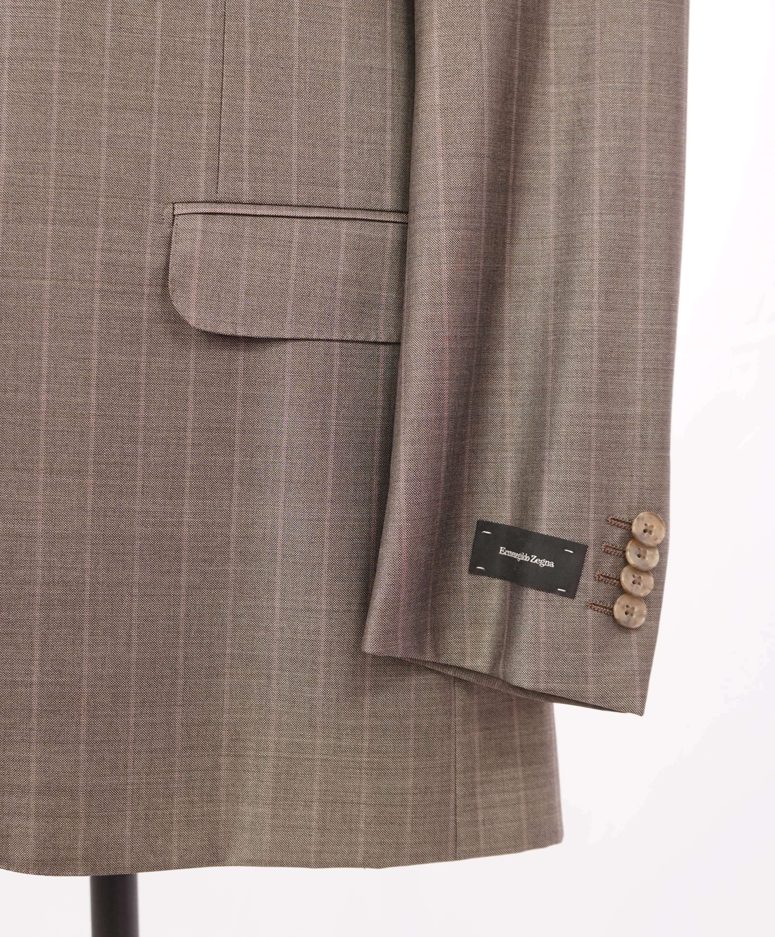 $3,295 ERMENEGILDO ZEGNA - Brown Chalk Stripe WOOL & SILK Suit Brown - 44L