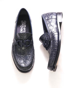 $2,200 SALVATORE FERRAGAMO - *CROCODILE SKIN* ROLO Navy Slip On Loafers - 8.5 D