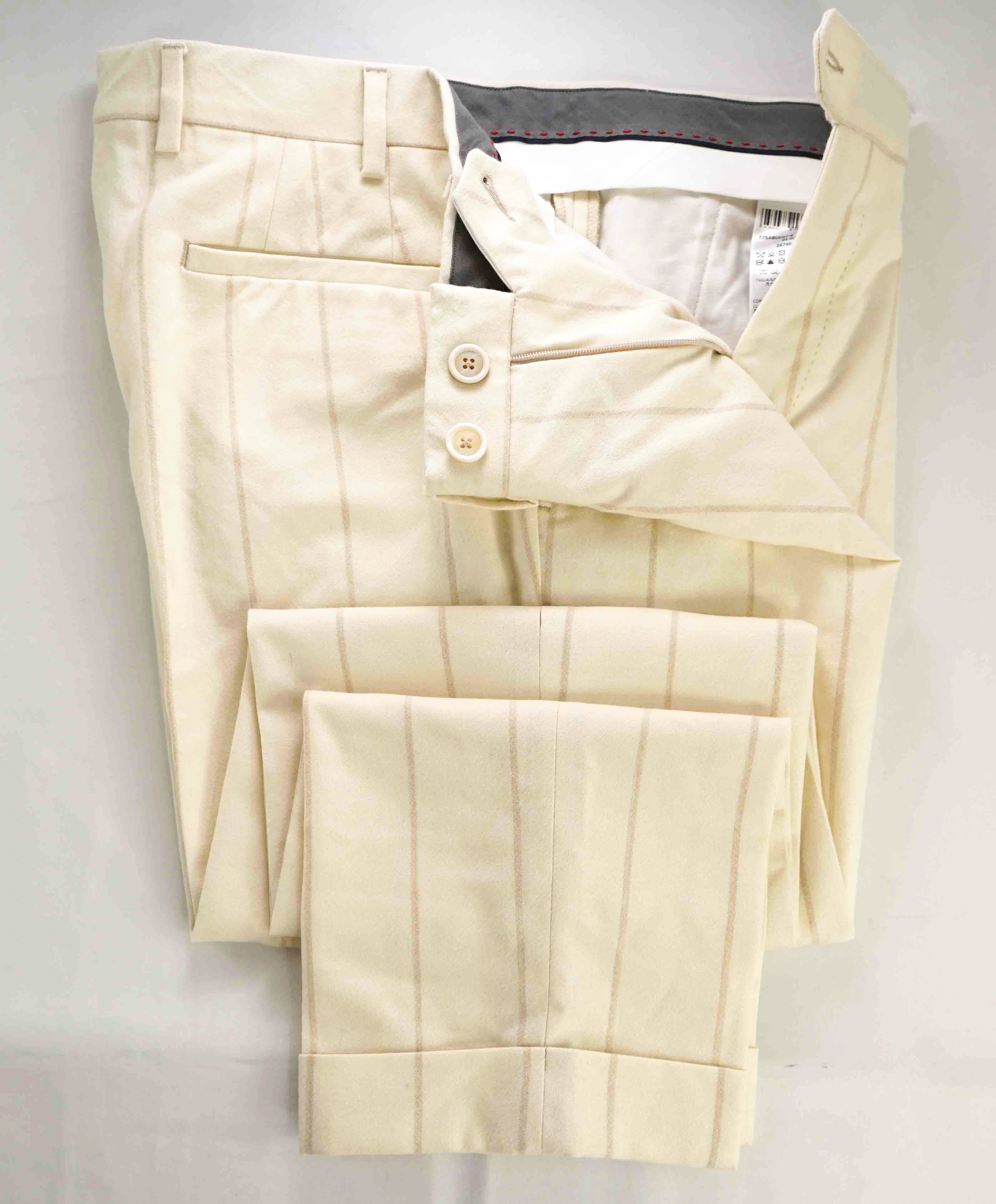 $2,545 ELEVENTY - Ivory / Camel Chalk Stripe WOOL Cuffed Dress Pants - 33W