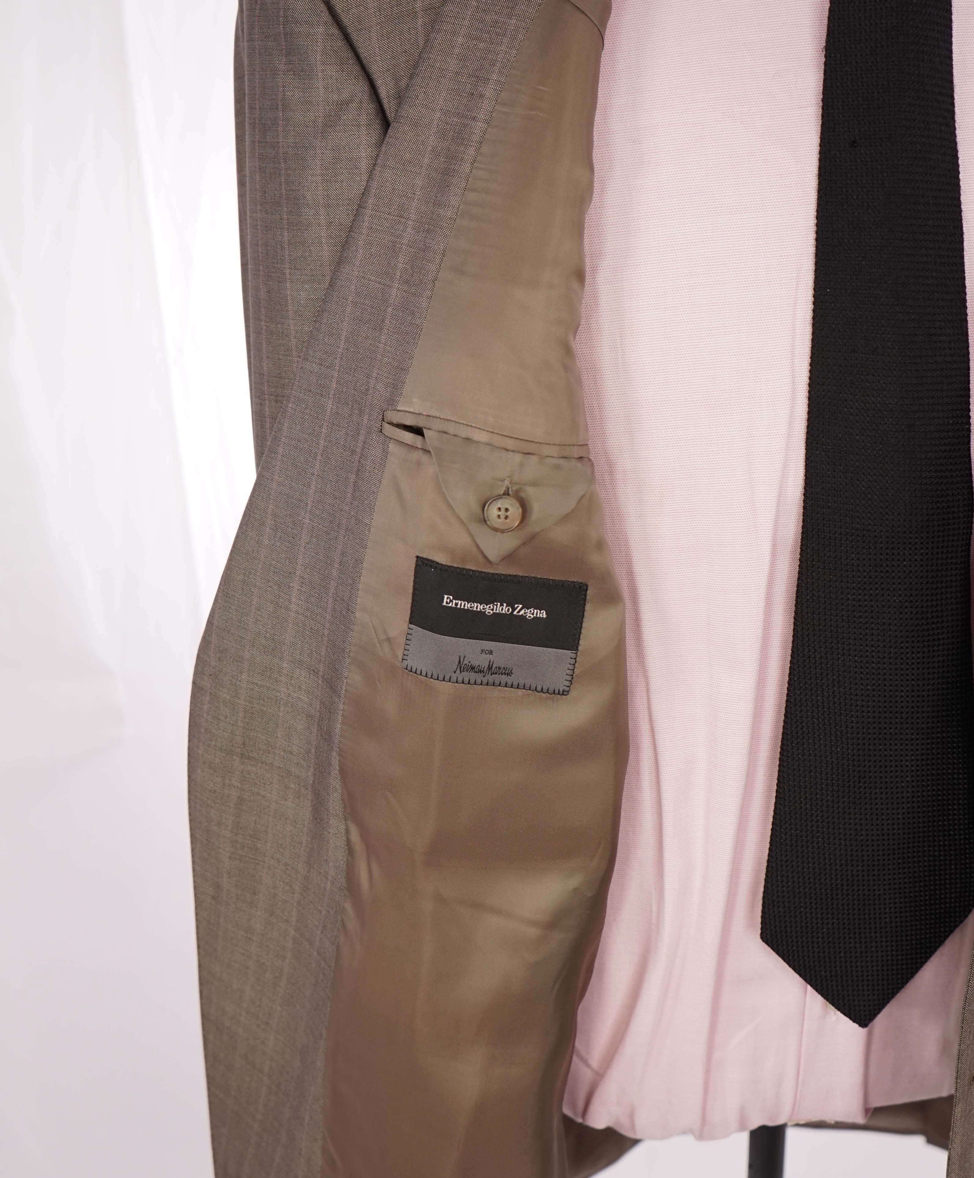 $3,295 ERMENEGILDO ZEGNA - Brown Chalk Stripe WOOL & SILK Suit Brown - 44L