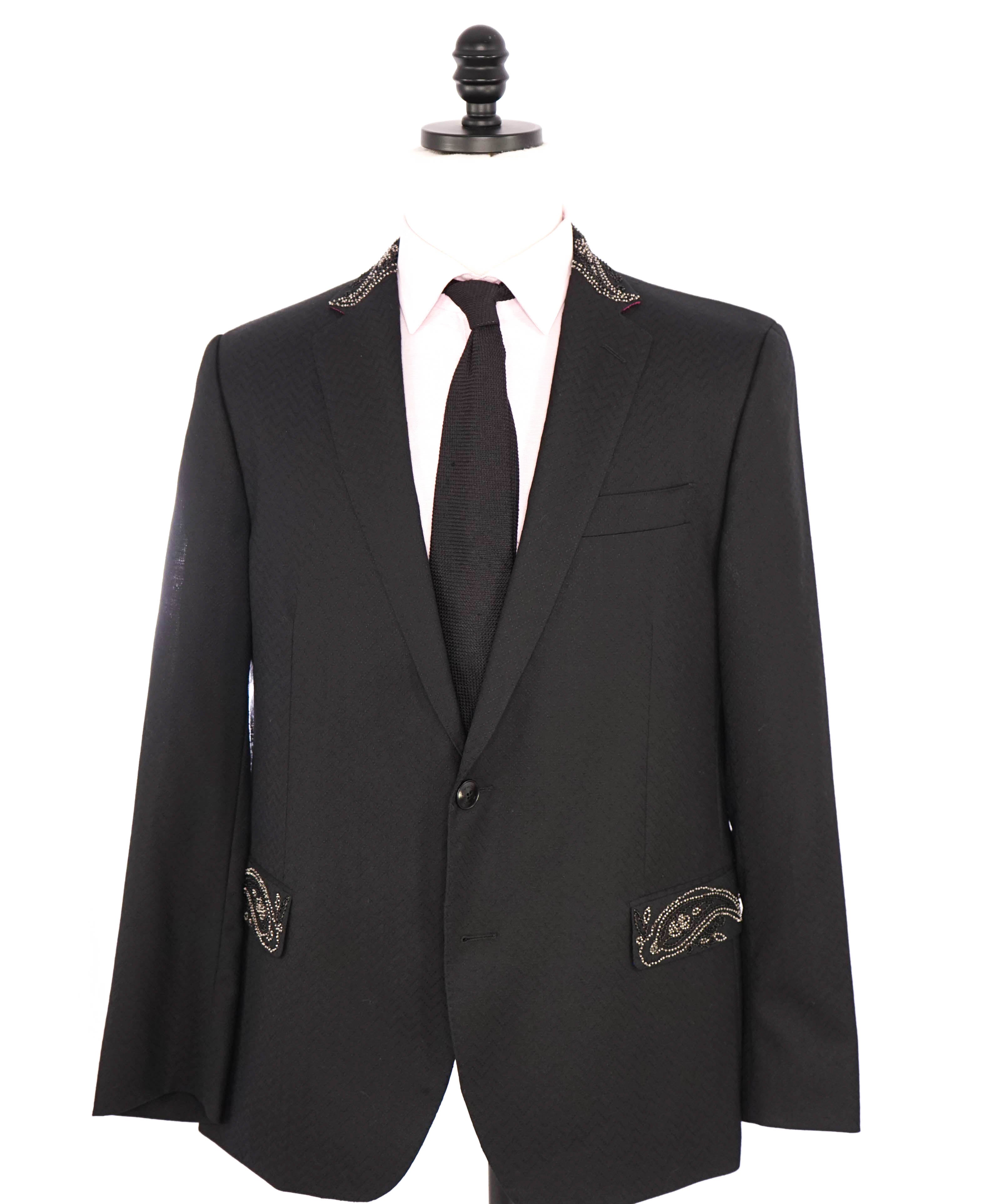 $1,895 ETRO - Black Silk BEADED Dinner Tuxedo Jacket Blazer - 44R