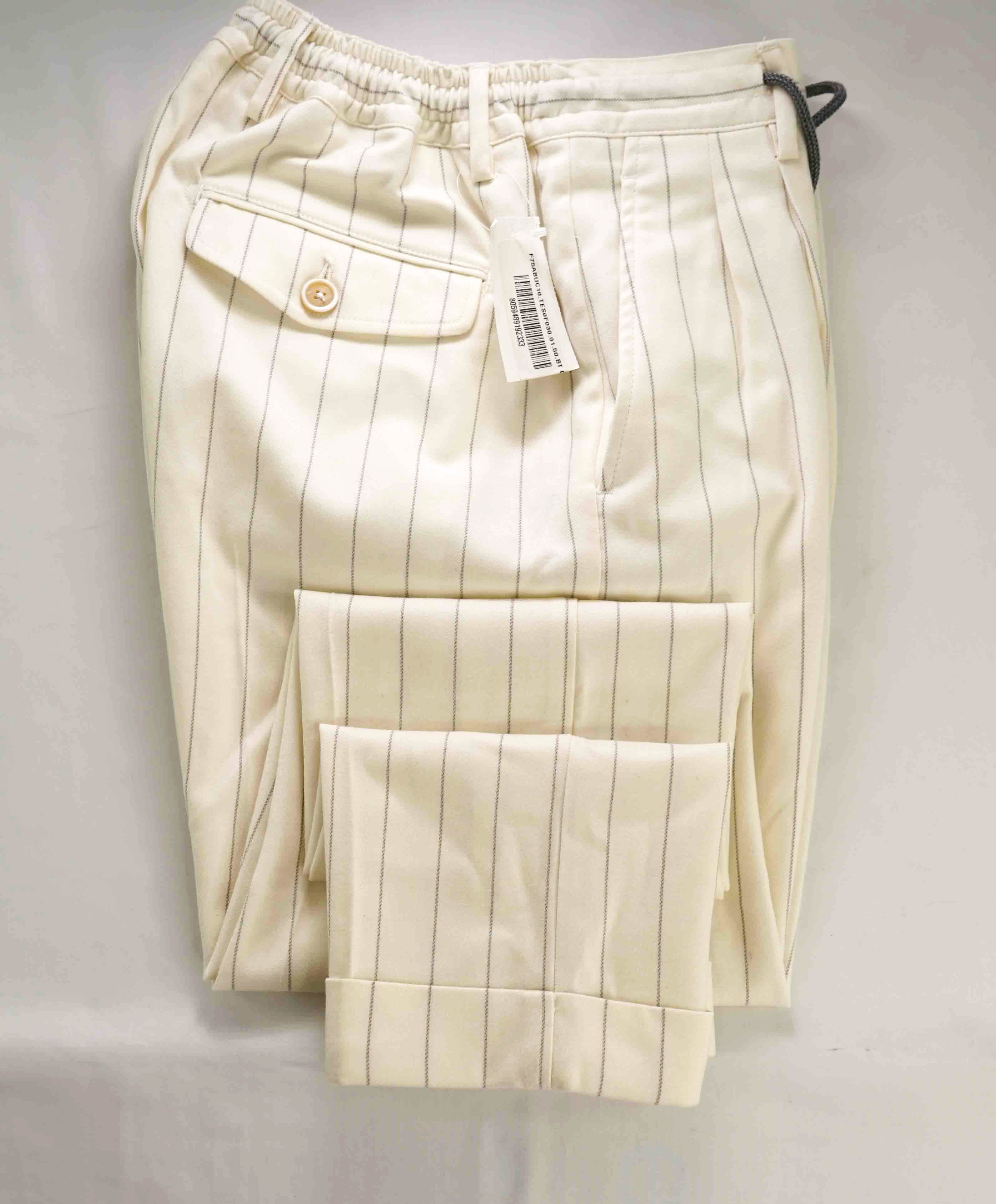 $2,545 ELEVENTY - Ivory Chalk Stripe CASHMERE / WOOL Blend Dress Pants - 33W