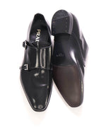 $980 PRADA - Black DOUBLE MONK STRAP Leather Logo Loafers - 9.5US (8.5 Prada)