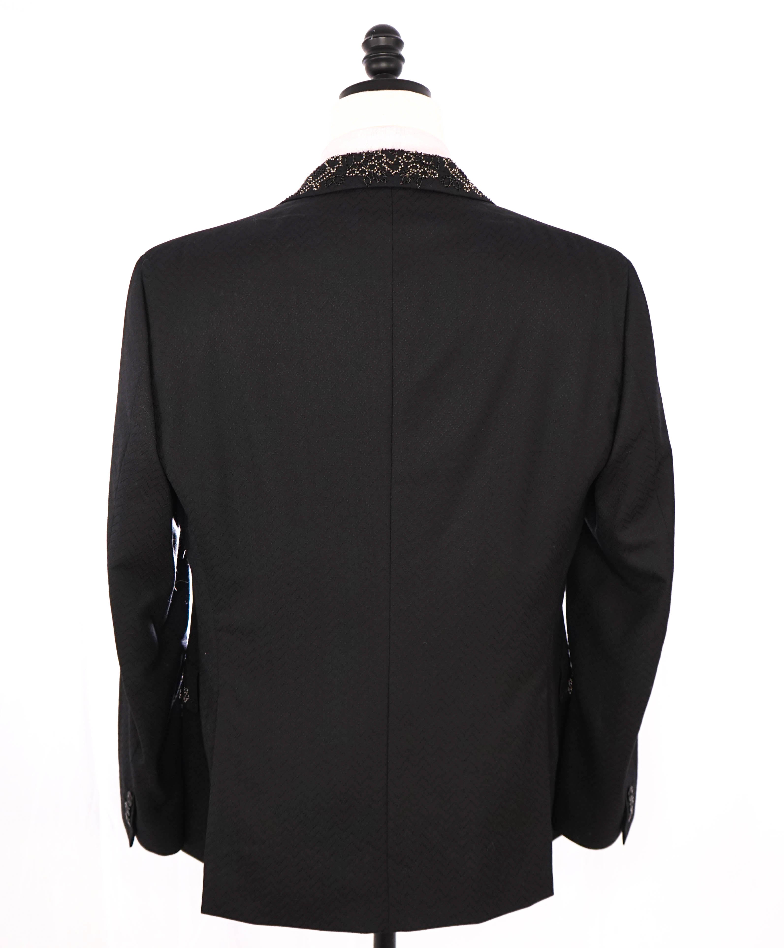 $1,895 ETRO - Black Silk BEADED Dinner Tuxedo Jacket Blazer - 44R