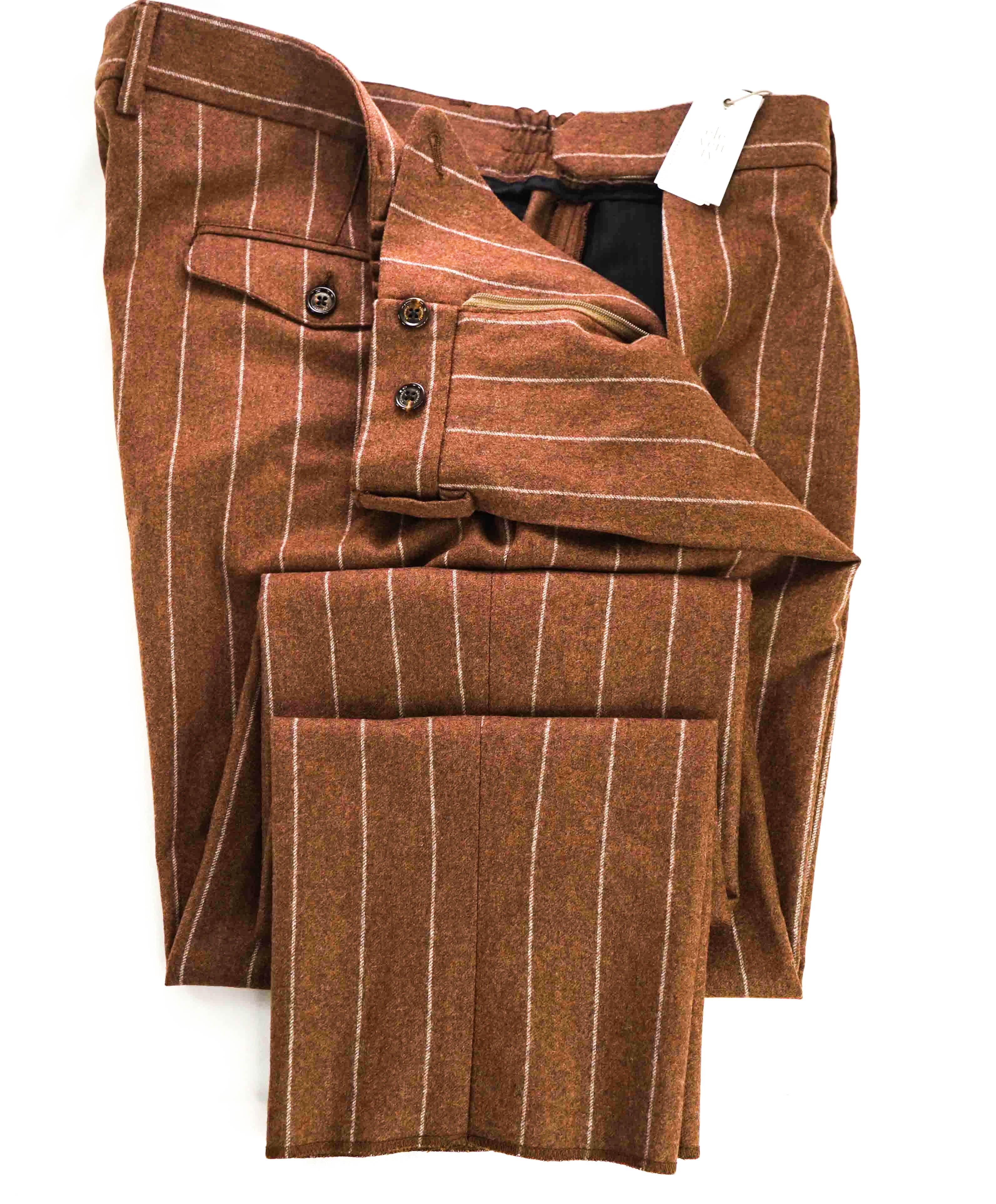 $1,795 ELEVENTY -*PLATINUM LINE* CASHMERE Brown Chalk Stripe Pants- 37W